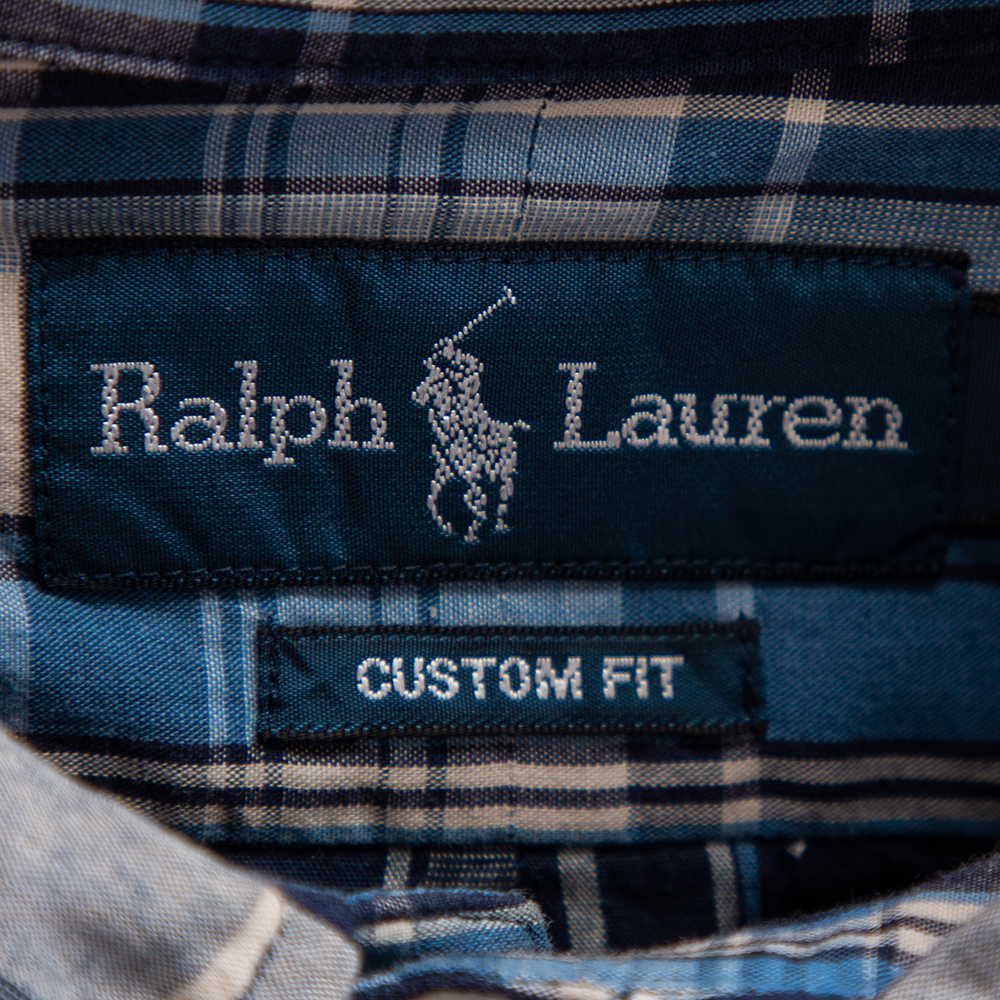 Ralph Lauren Blue Checked Cotton Button Down Custom Fit Shirt M