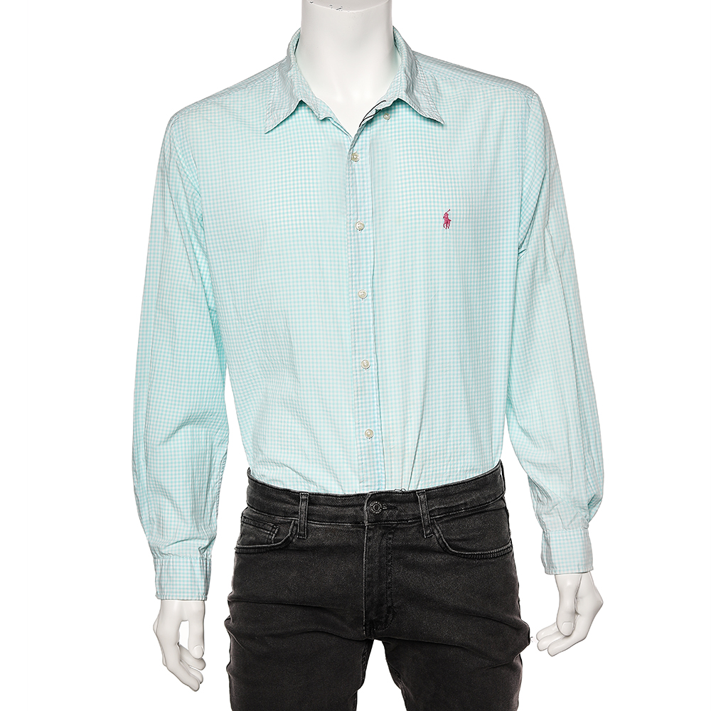 Ralph Lauren Green And White Check Cotton Long Sleeve Button Down Shirt XL