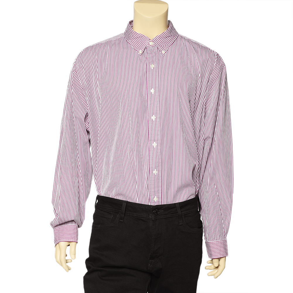 Ralph Lauren Purple Striped Cotton Button Front Shirt 3XB