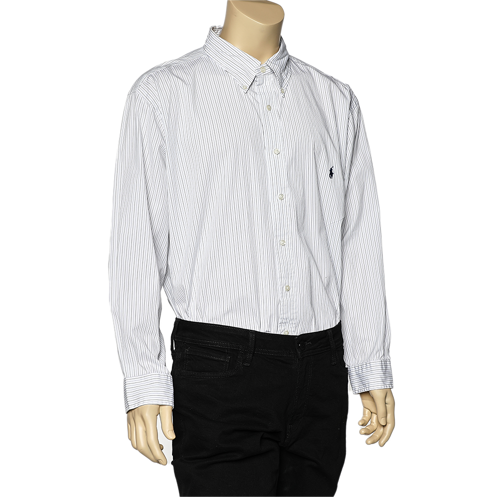 Ralph Lauren White Striped Cotton Button Front Shirt 3XB