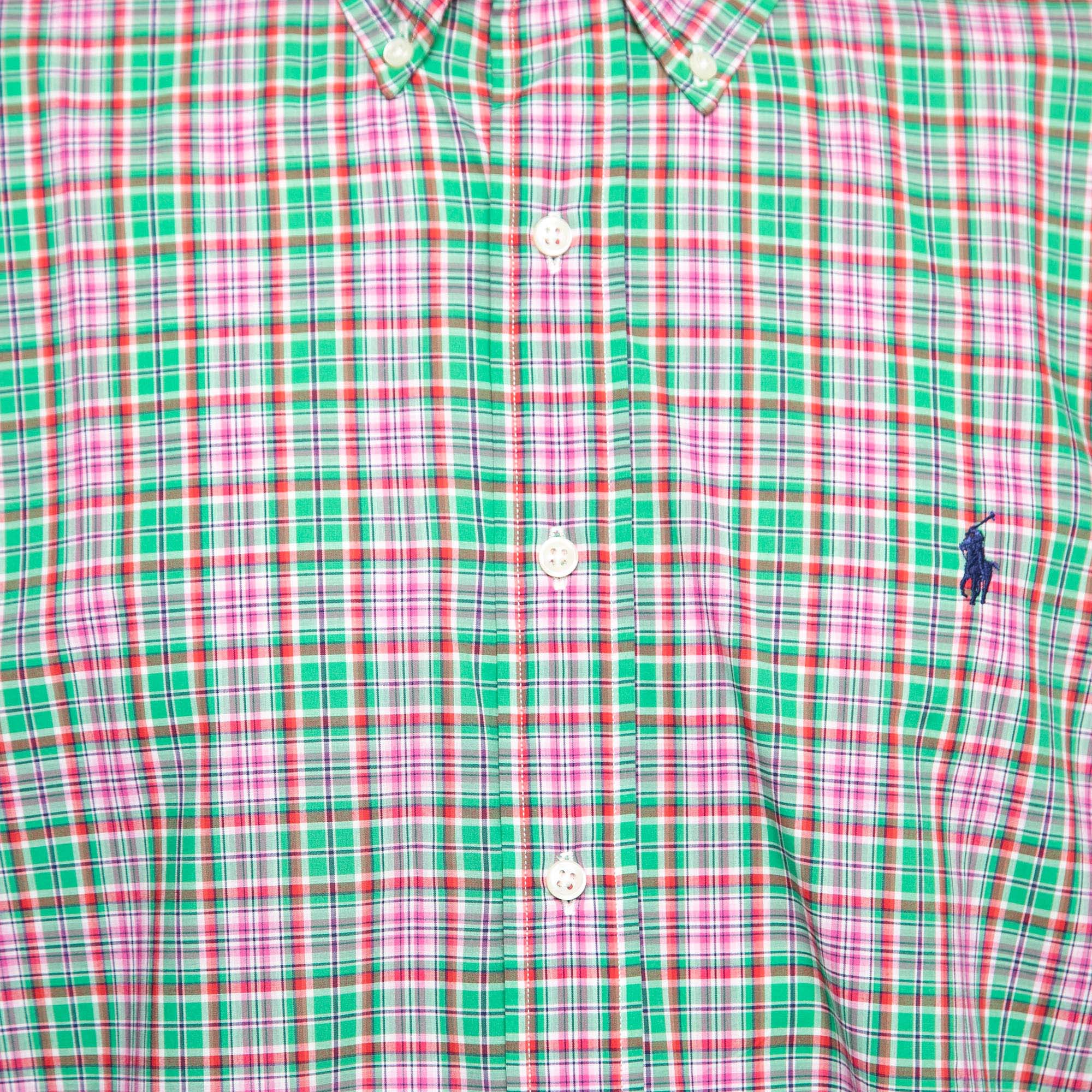 Ralph Lauren Green & Pink Checked Cotton Classic Fit Shirt XL
