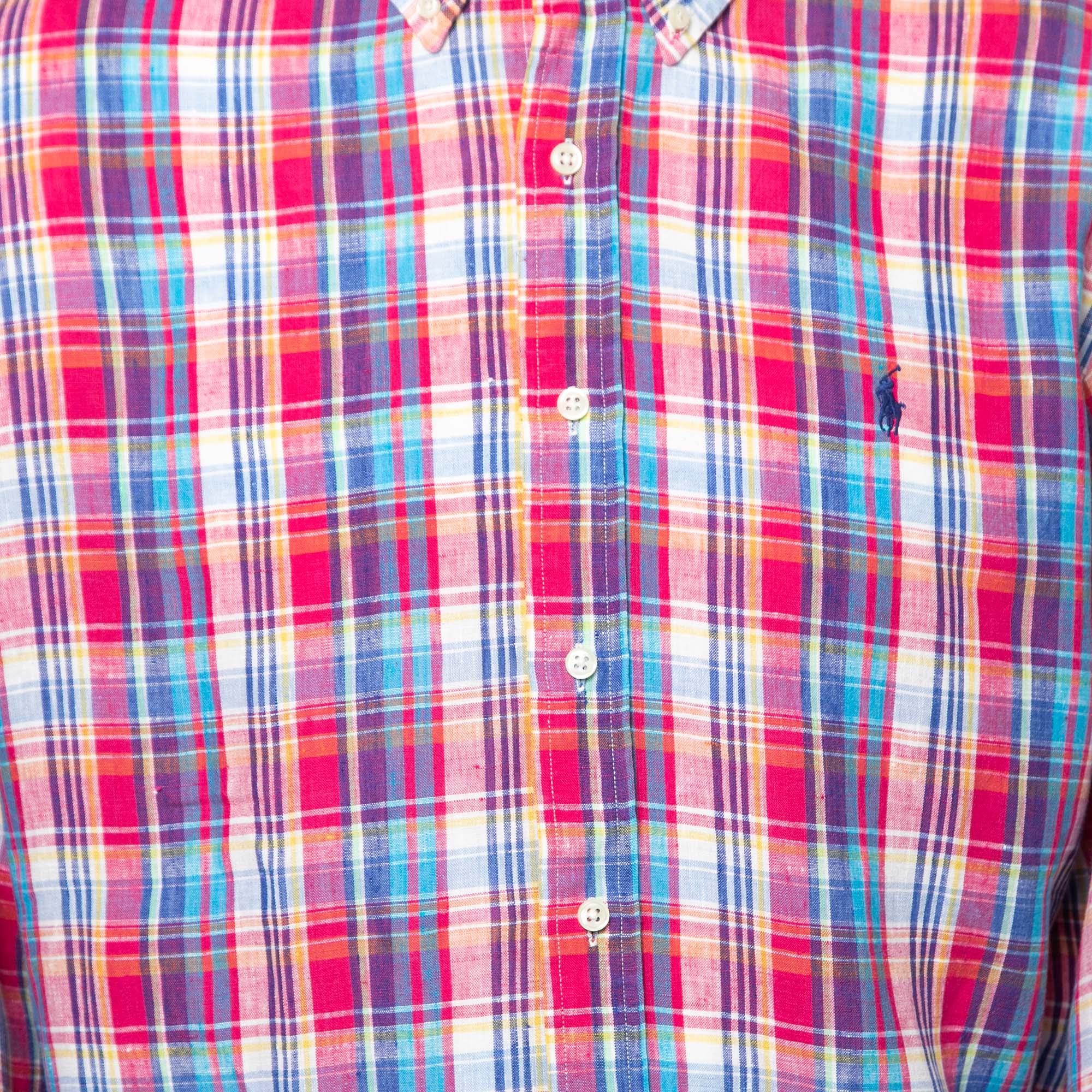 Ralph Lauren Pink Checked Linen Button Down Shirt XL