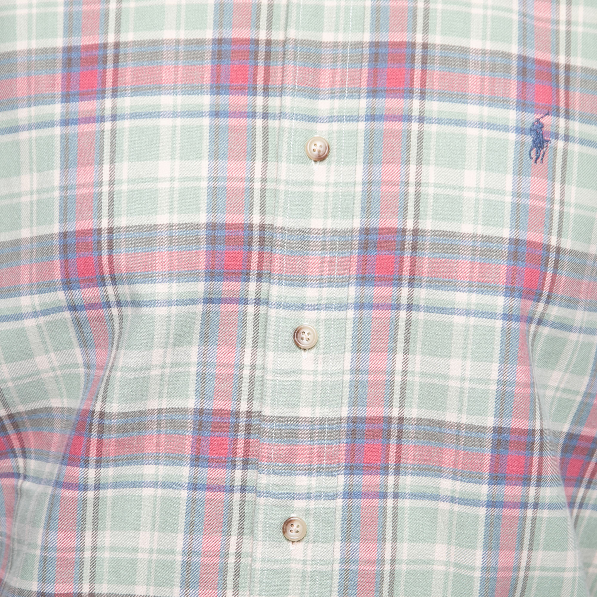 Ralph Lauren Green Checked Cotton Button Front Classic Fit Shirt L