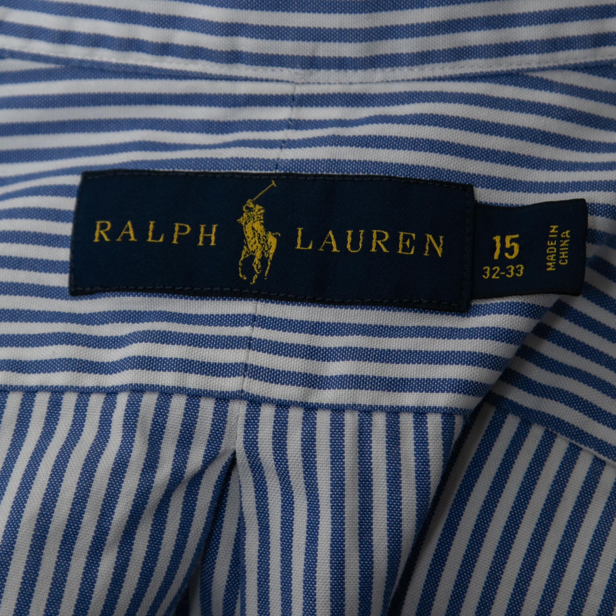 Ralph Lauren White/Blue Striped Cotton Full Sleeve Shirt S