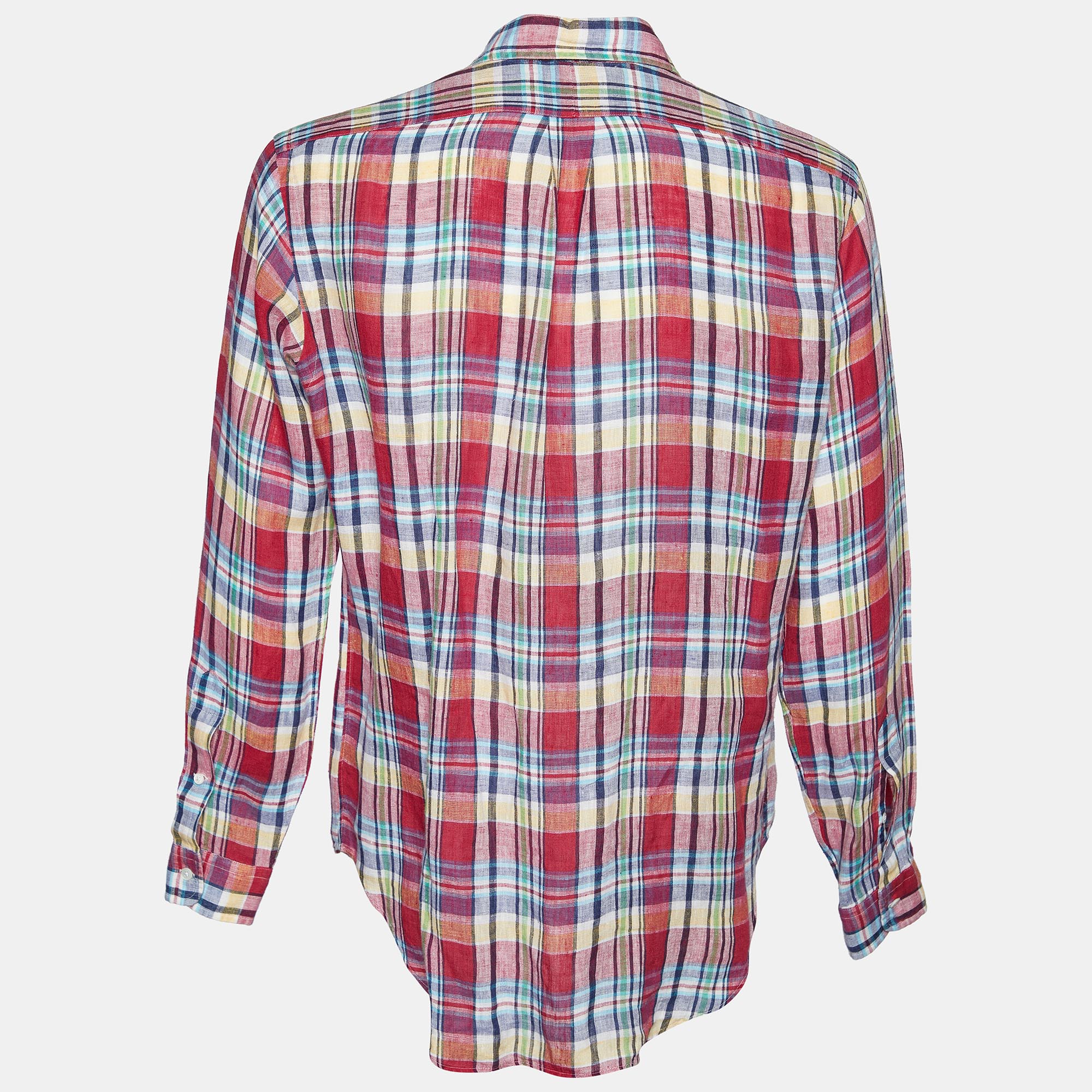 Ralph Lauren Red Checkered Linen Classic Fit Shirt M