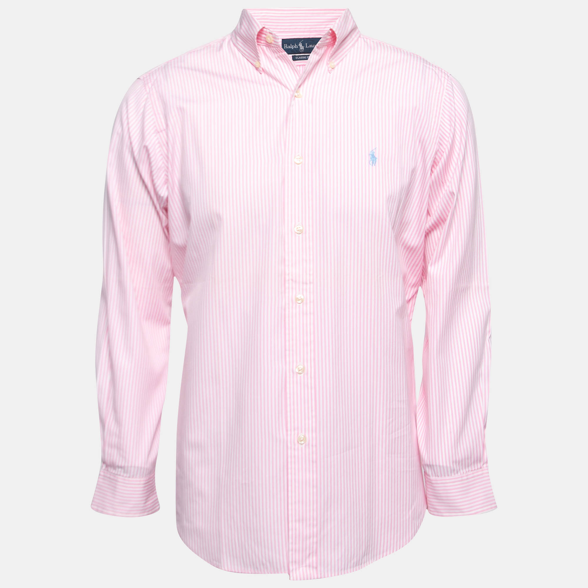 Ralph Lauren Pink Striped Cotton Full Sleeve Classic Fit Shirt M