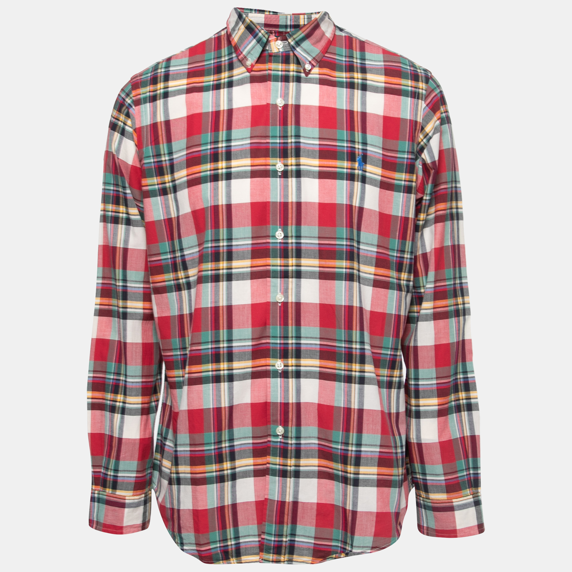 Ralph Lauren Multicolor Plaided Cotton Full Sleeve Custom Fit Shirt L