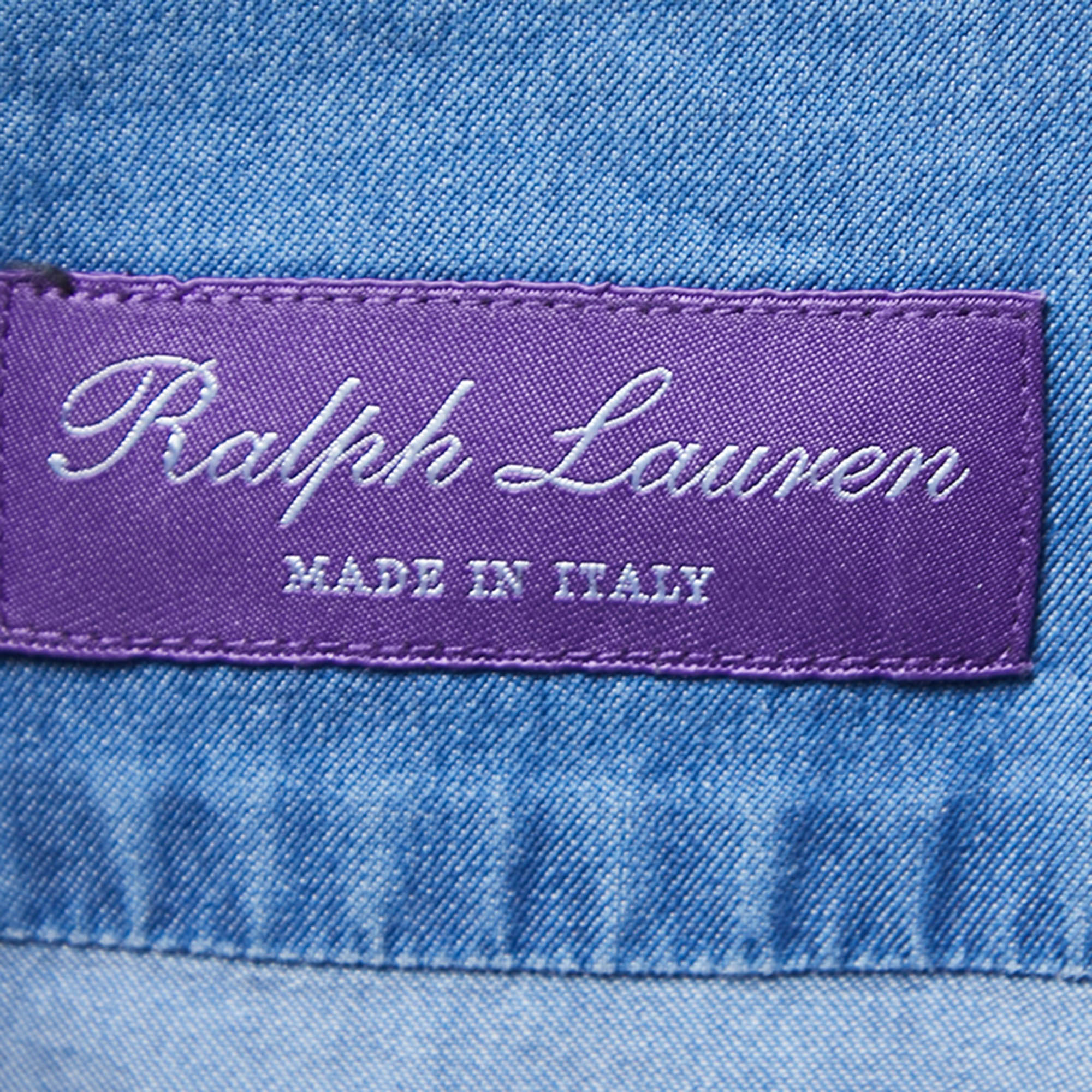 Ralph Lauren Blue Cotton Button Front Full Sleeve Shirt L