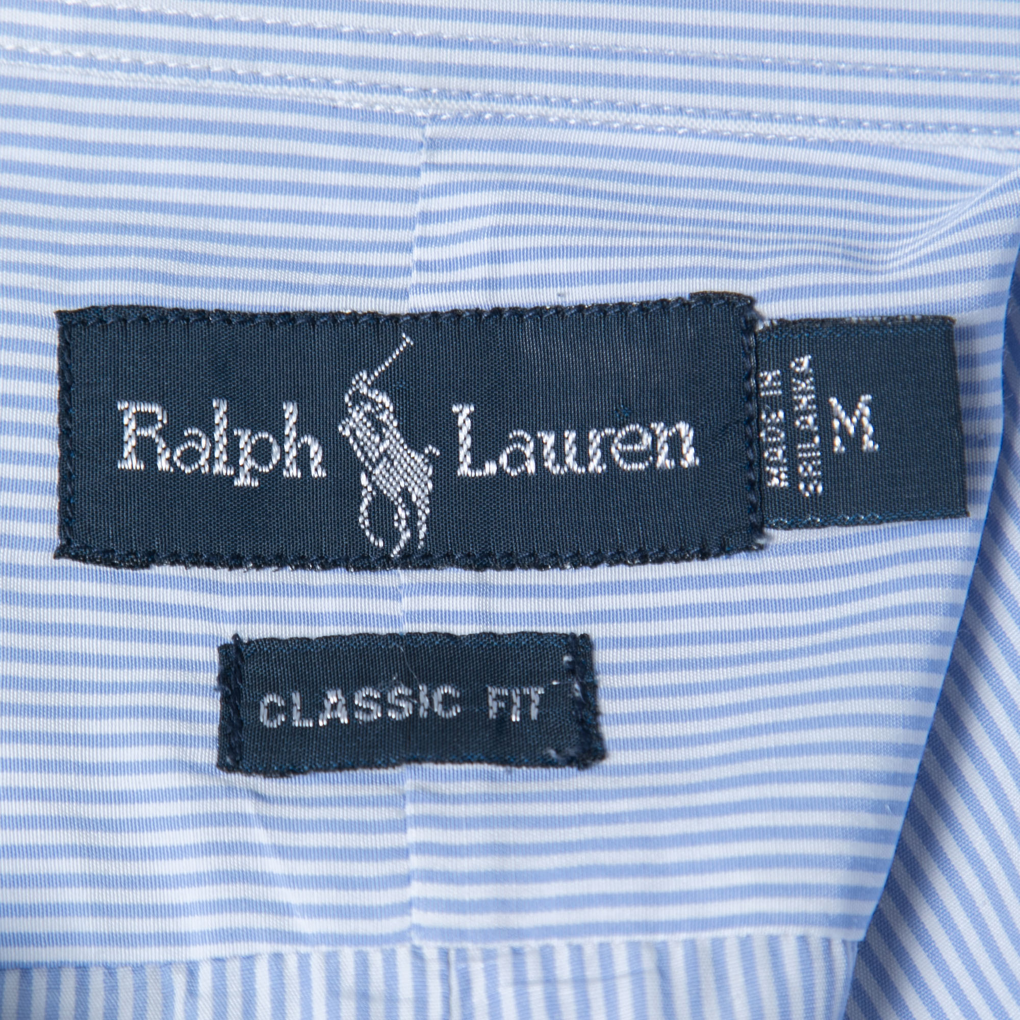 Ralph Lauren Blue Striped Cotton Button Down Full Sleeve Classic Fit Shirt M
