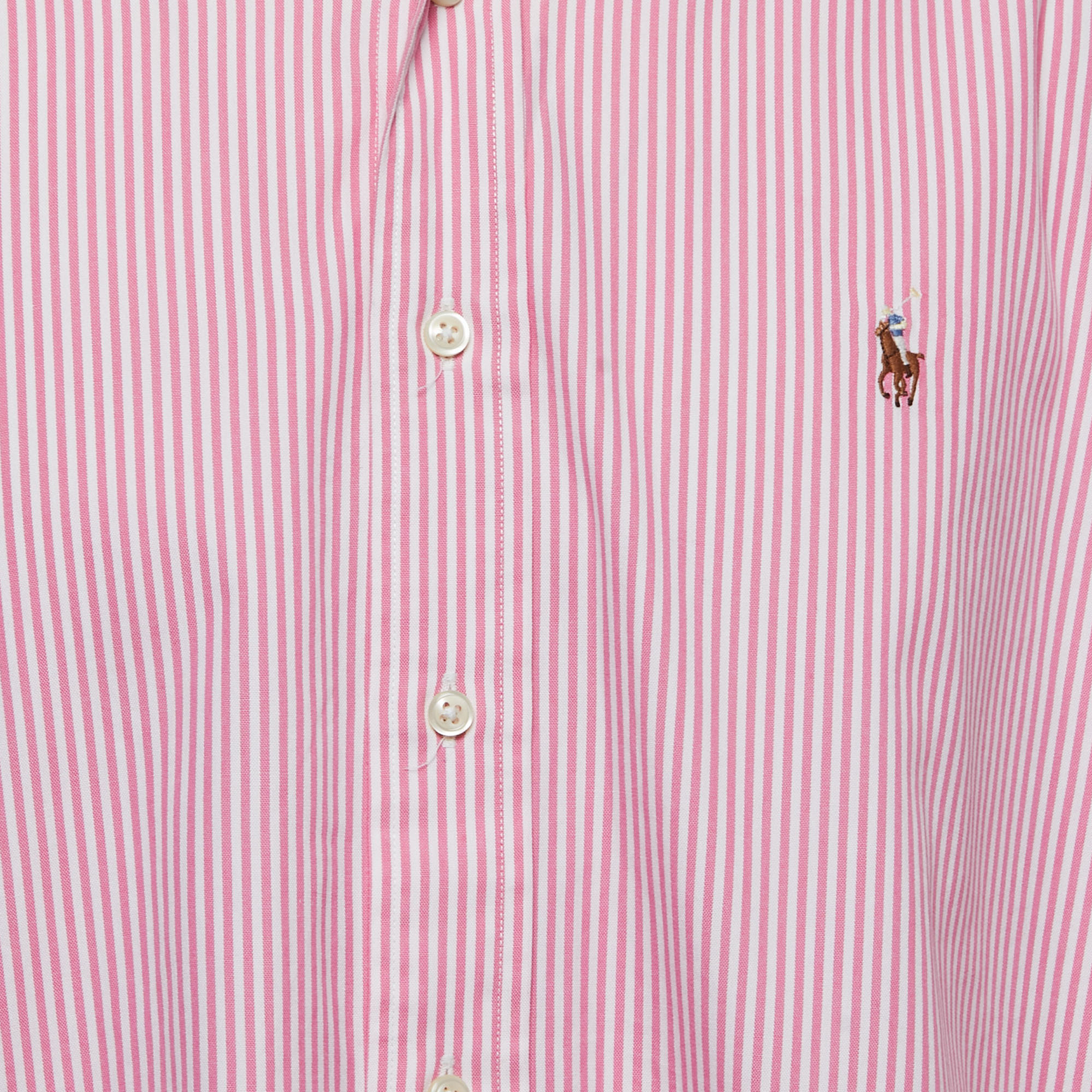 Ralph Lauren Pink Striped Cotton Button Down Custom Fit Full Sleeve Shirt XXL