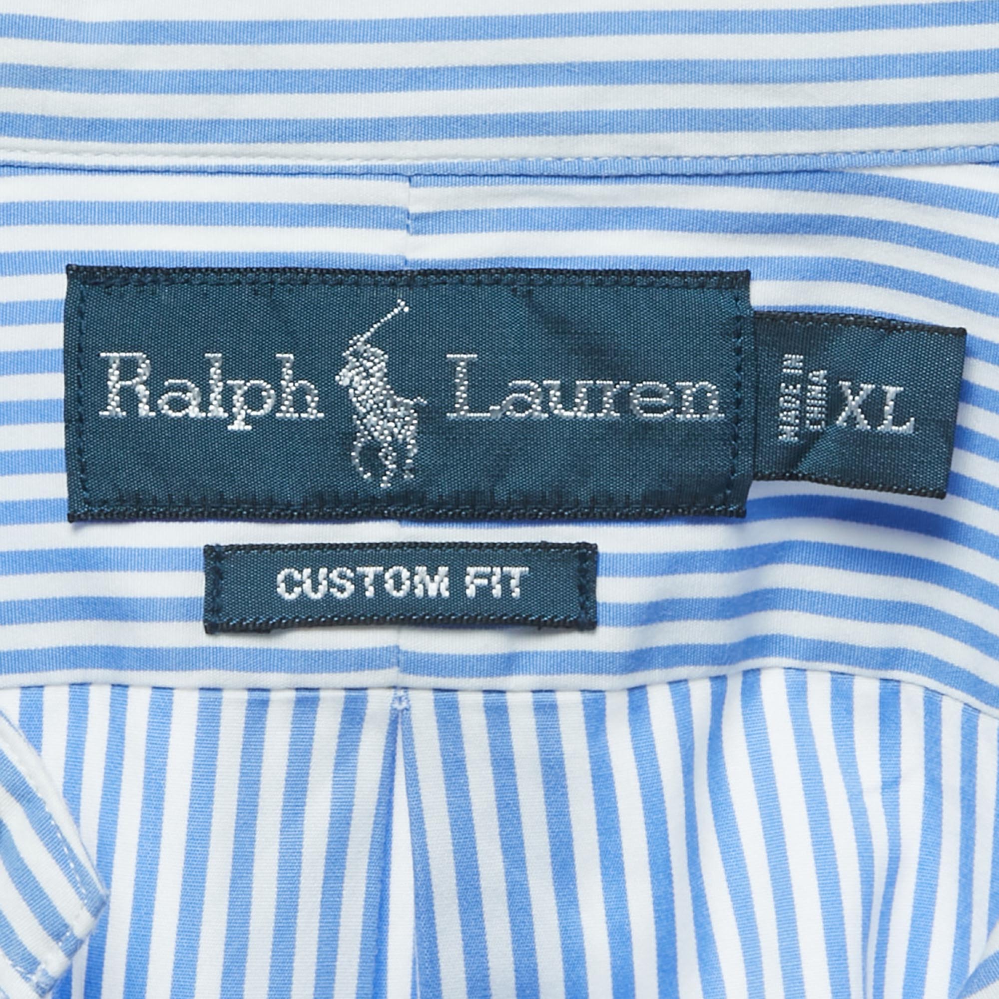 Ralph Lauren Blue Striped Cotton Button Front Full Sleeve Shirt XL