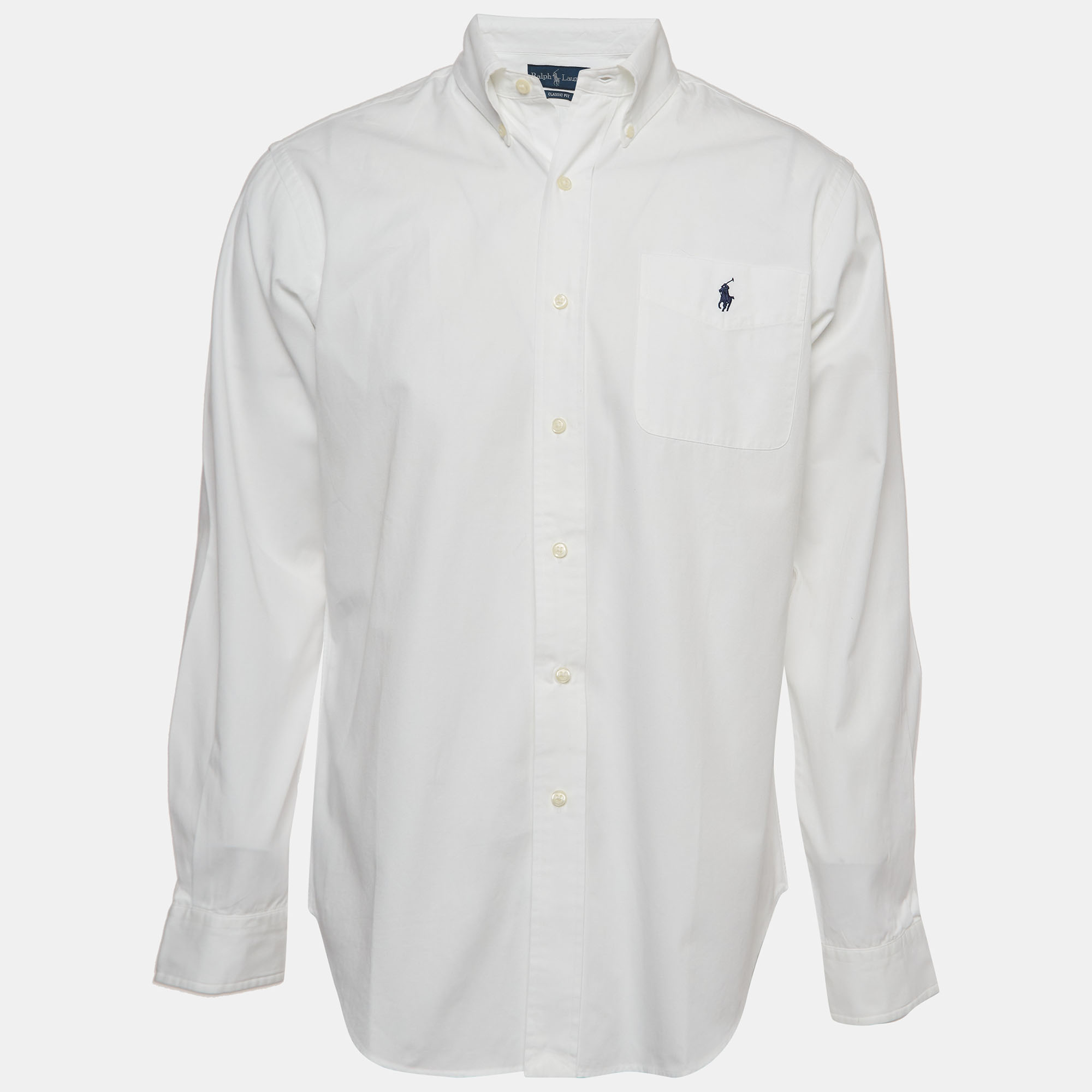 Ralph lauren white logo embroidered cotton button down shirt m