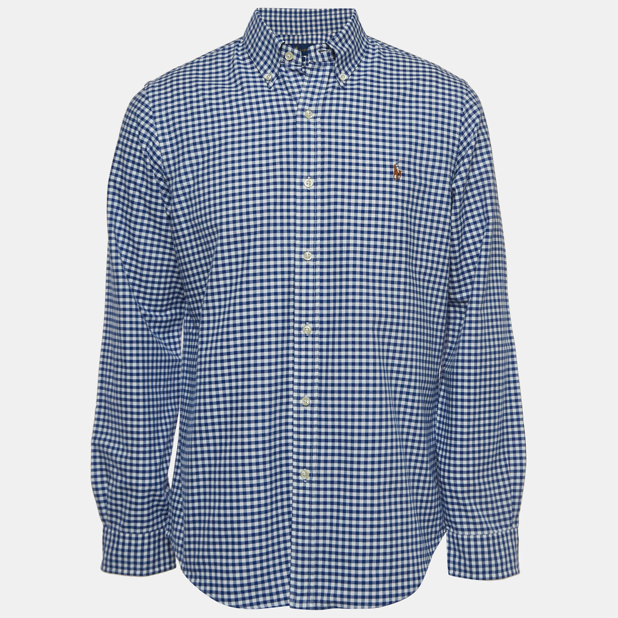 Ralph Lauren Blue Checked Cotton Button Down Slim Fit Shirt L