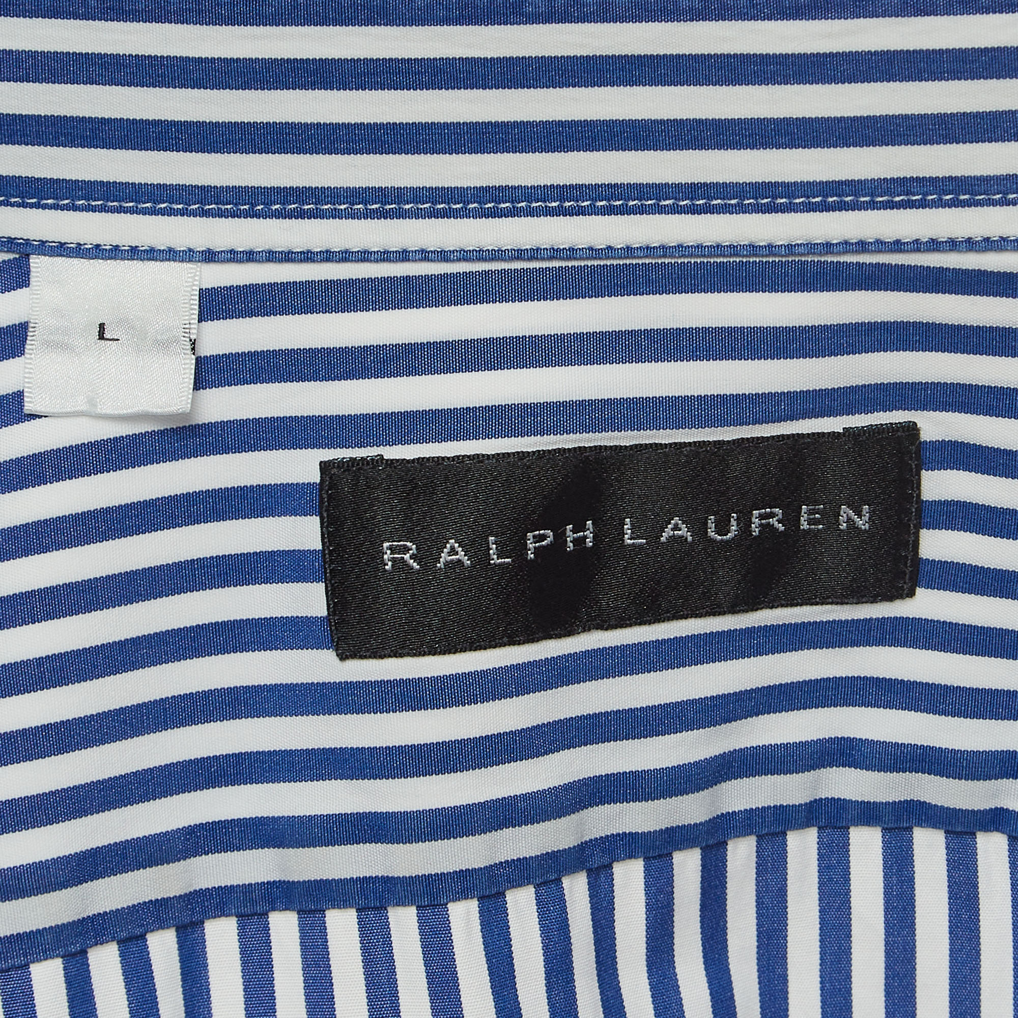 Ralph Lauren Blue Striped Cotton Button Front Shirt L