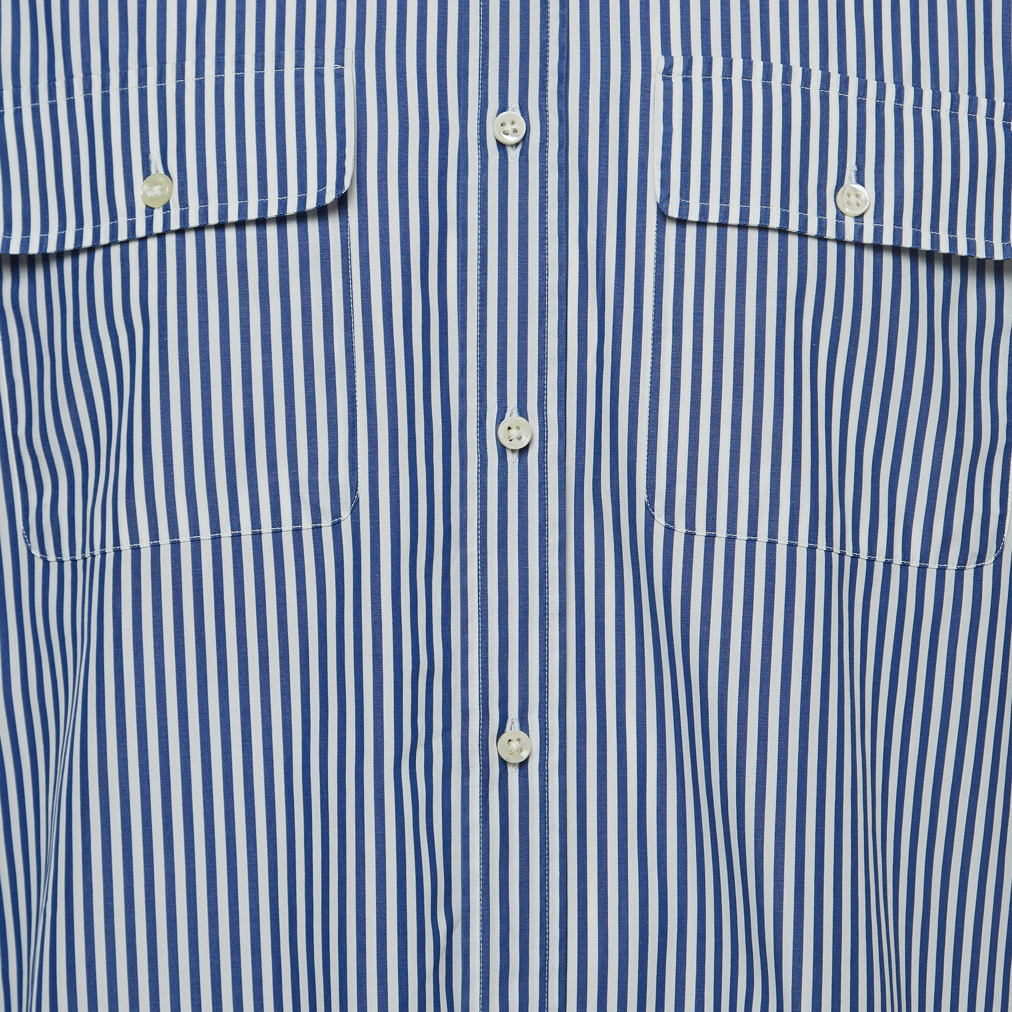 Ralph Lauren Blue Striped Cotton Button Front Shirt L