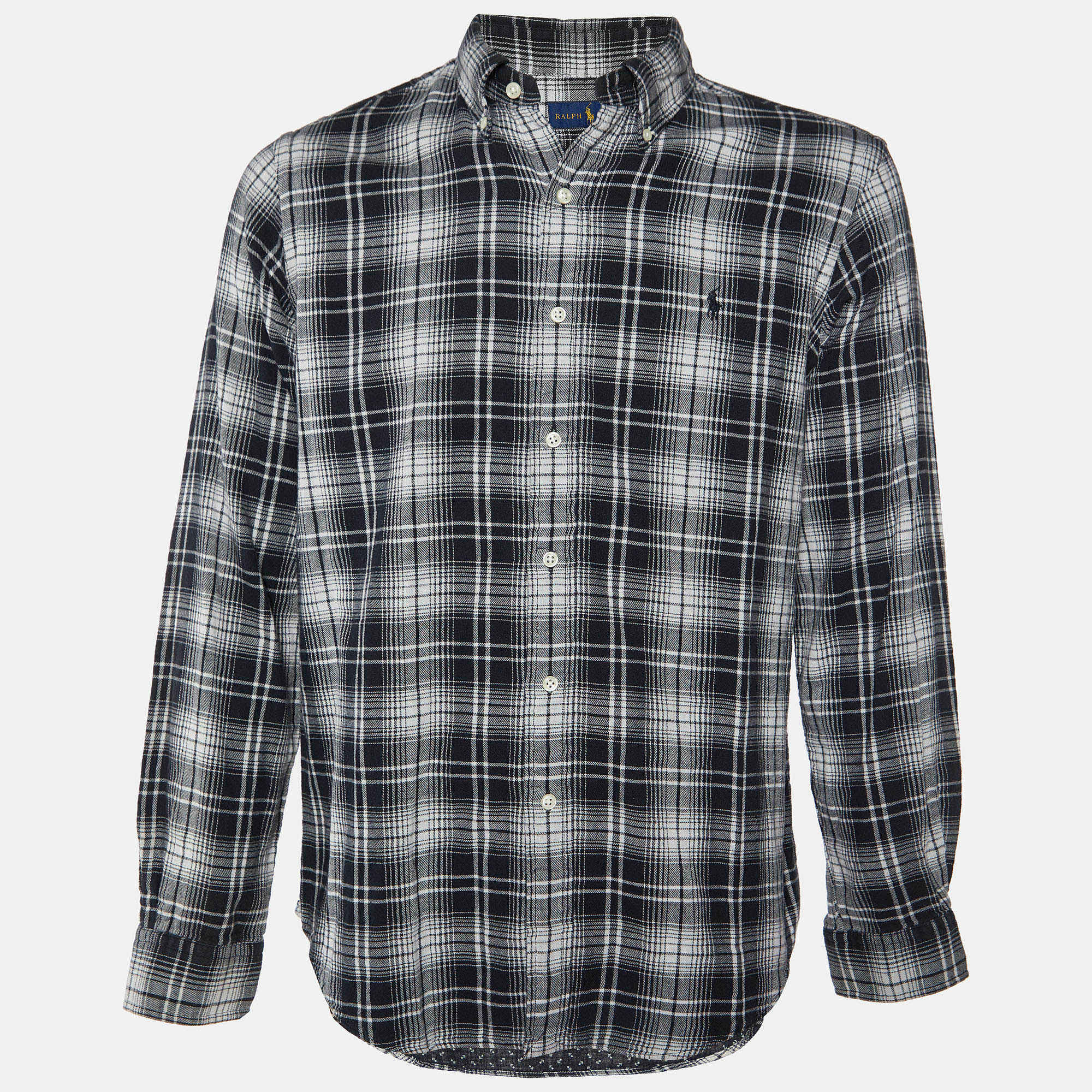 Ralph lauren monochrome plaid check cotton button down shirt l