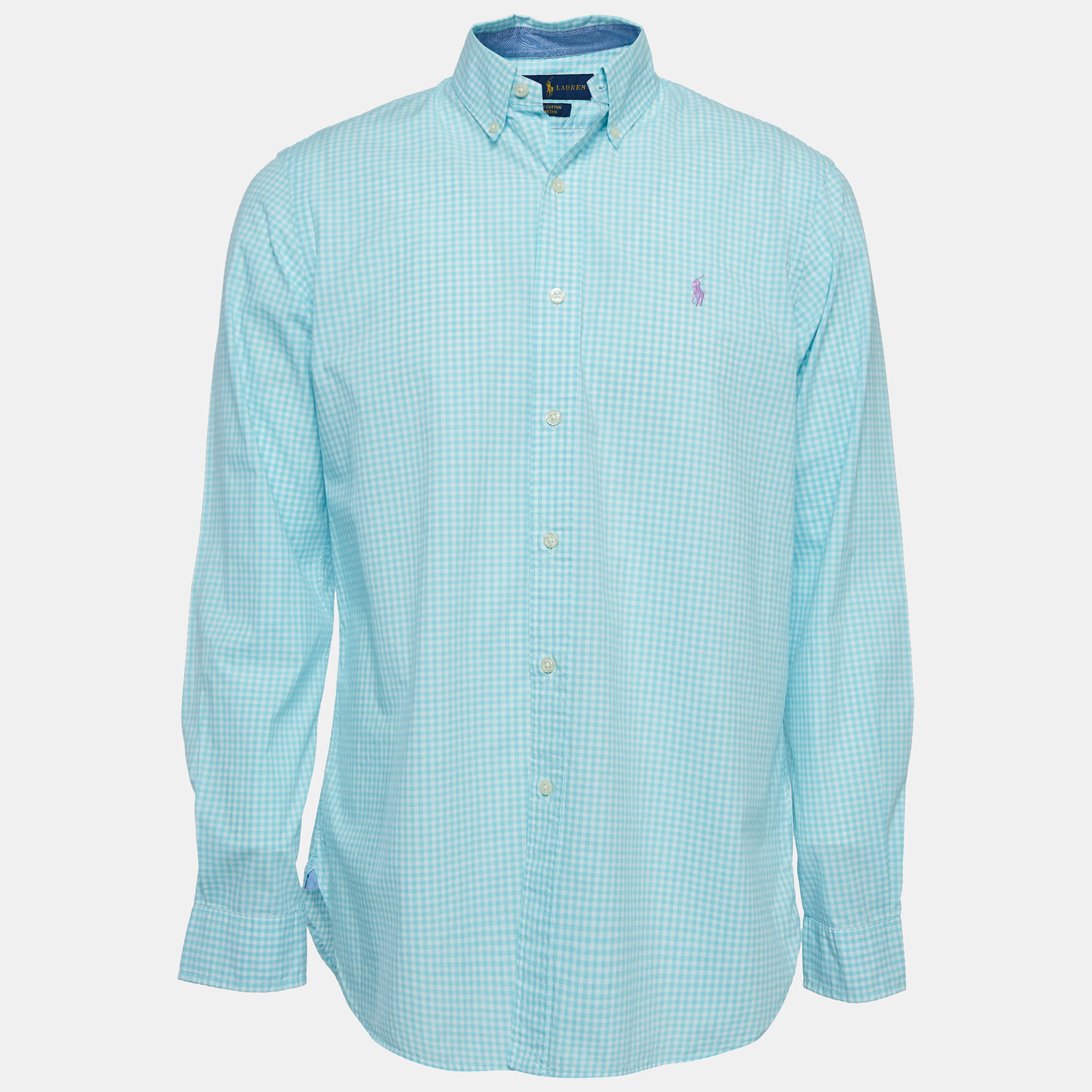Ralph lauren blue checkered cotton button front shirt m