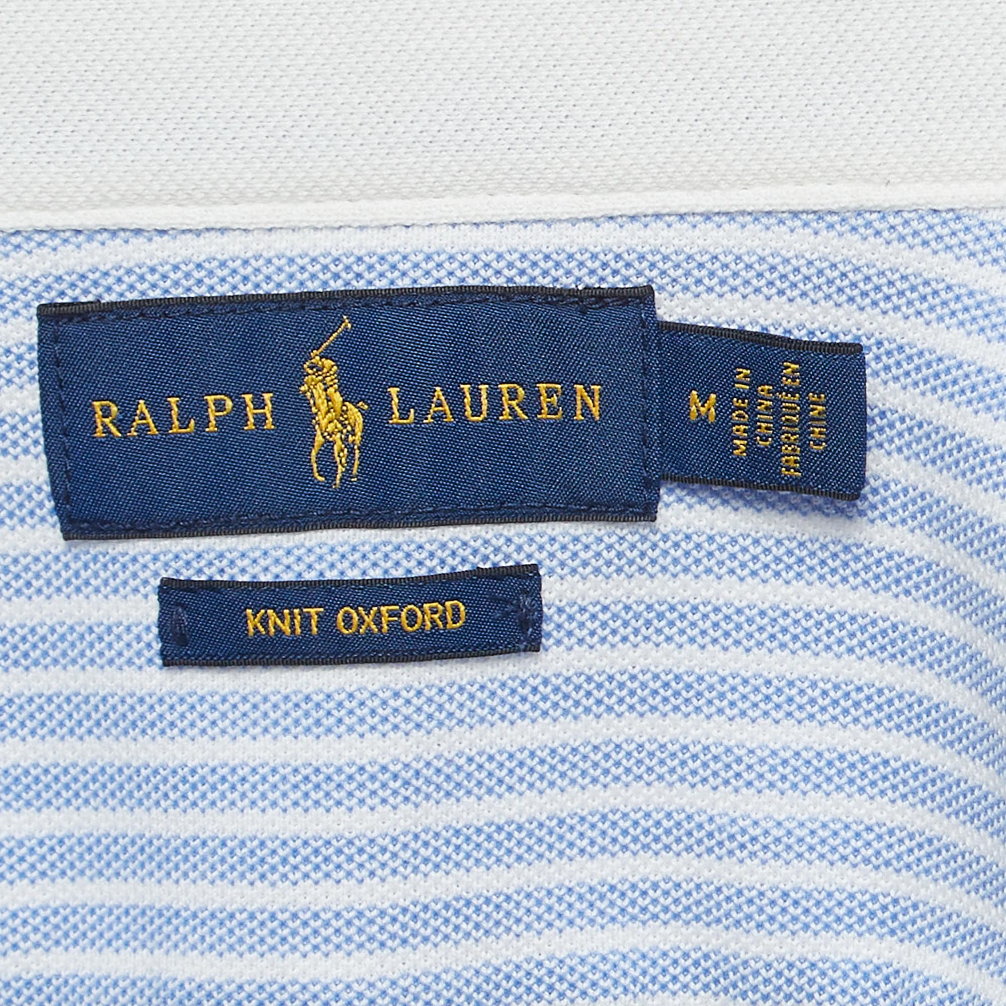 Ralph Lauren Blue Striped Cotton Knit Oxford Button Down Shirt M