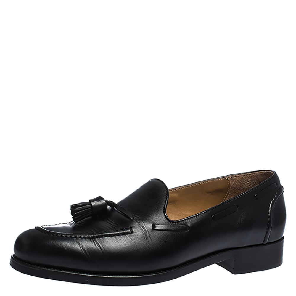 Image of Ralph Lauren Black Leather Tassel Detail Loafers Size