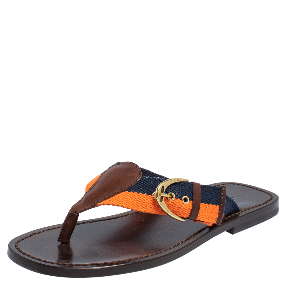 Ralph Lauren Multicolor Canvas And Leather Thong Sandals Size 42