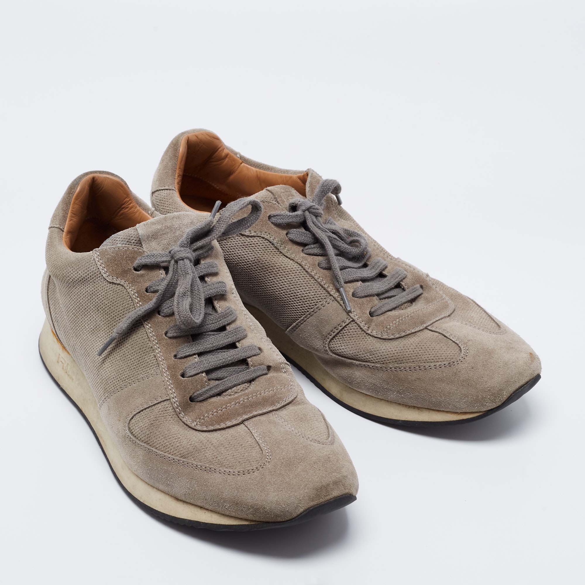Ralph Lauren Grey Suede And Mesh Low-Top Sneakers Size 42