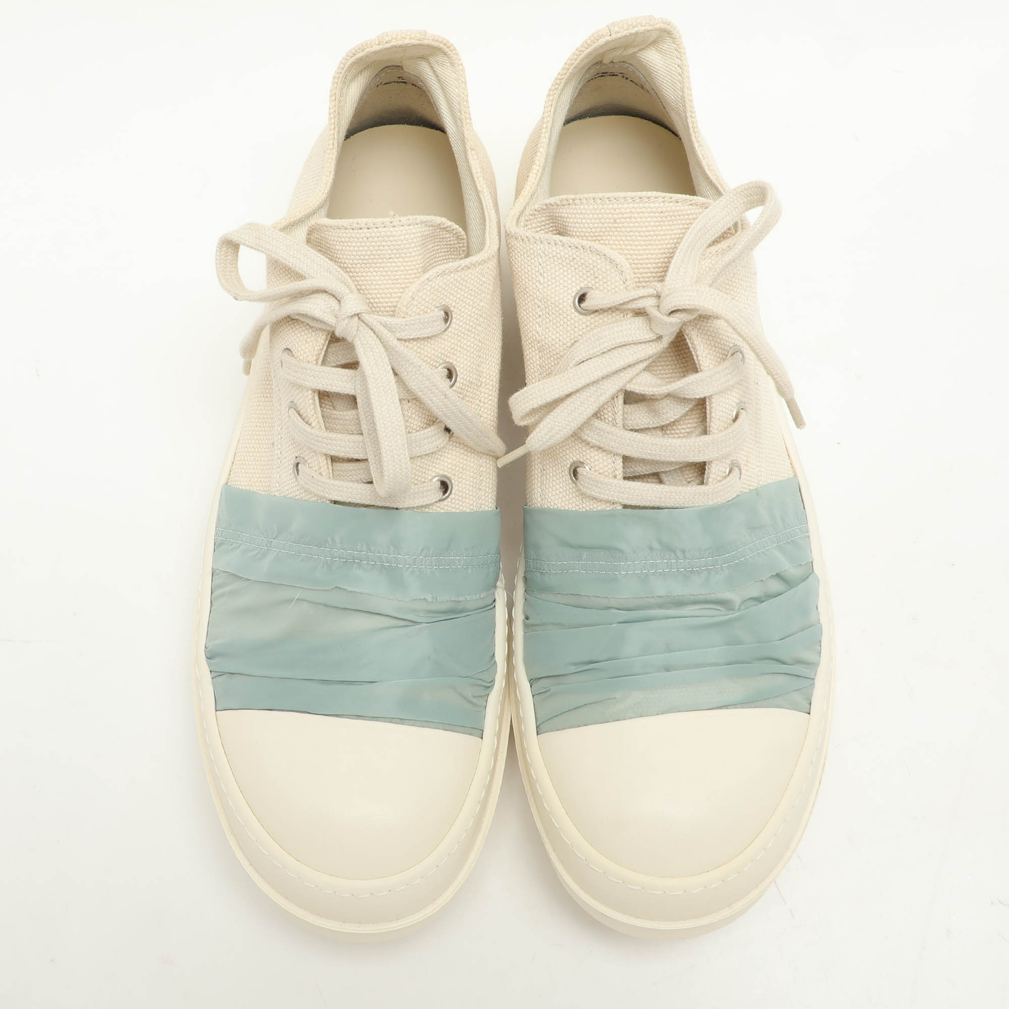 Rick Owens White Canvas And Nylon Overlay Low Top Sneakers Size 45