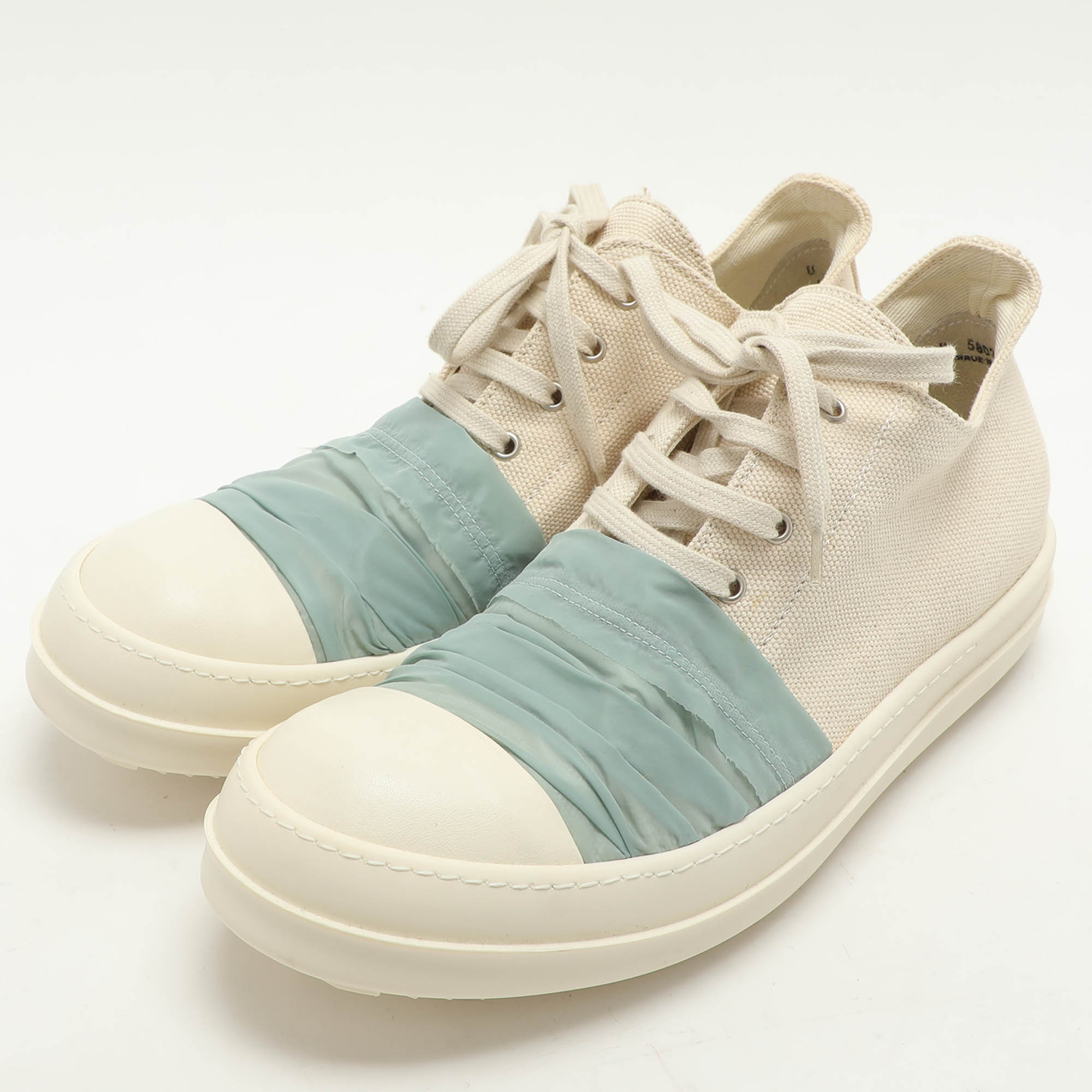 Rick Owens White Canvas And Nylon Overlay Low Top Sneakers Size 45