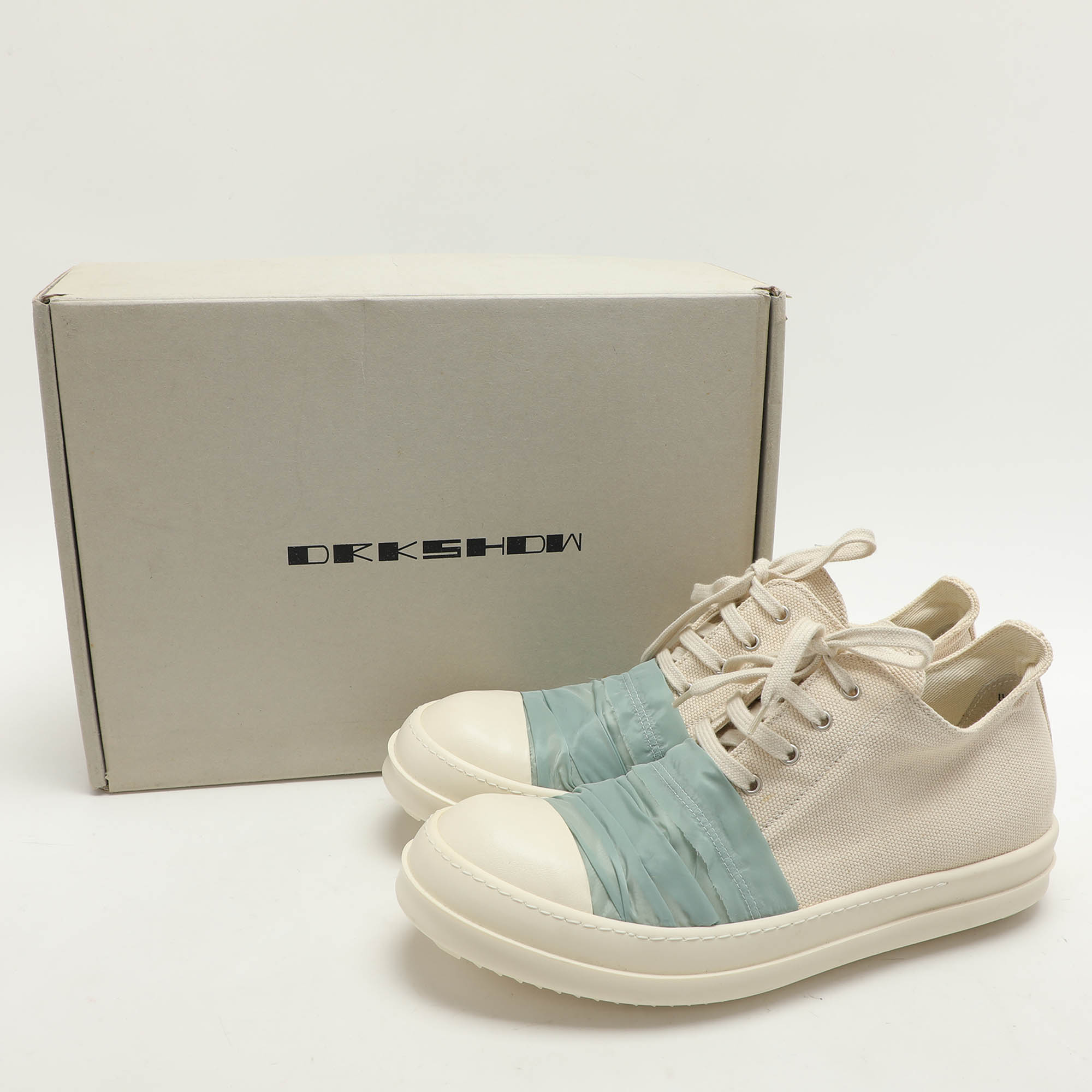 Rick Owens White Canvas And Nylon Overlay Low Top Sneakers Size 45