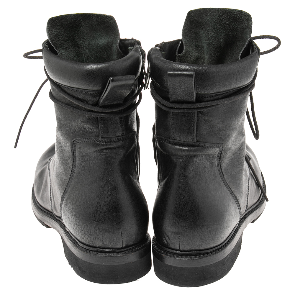 Rick Owens Black Leather Lace-Up Ankle Boots Size 41