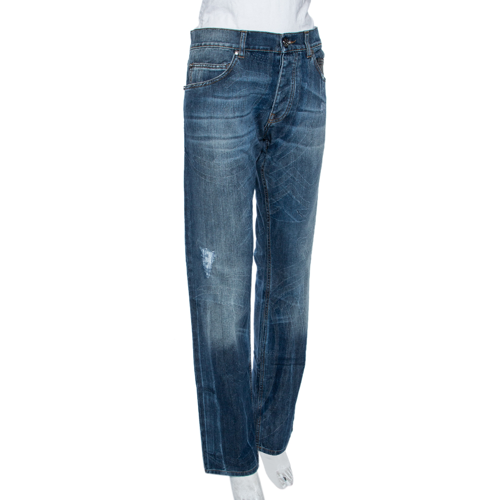 

Roberto Cavalli Indigo Jacquard Denim Straight Fit Jeans, Blue