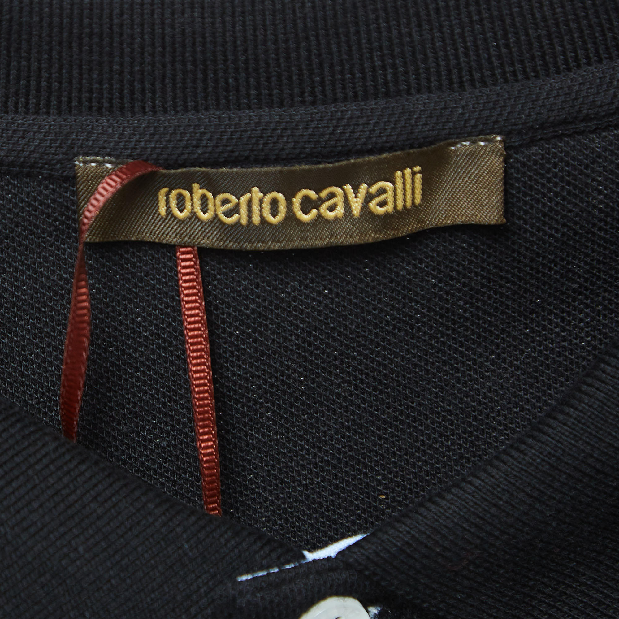 Roberto Cavalli Black Logo Embroidered Cotton Polo T-Shirt XL