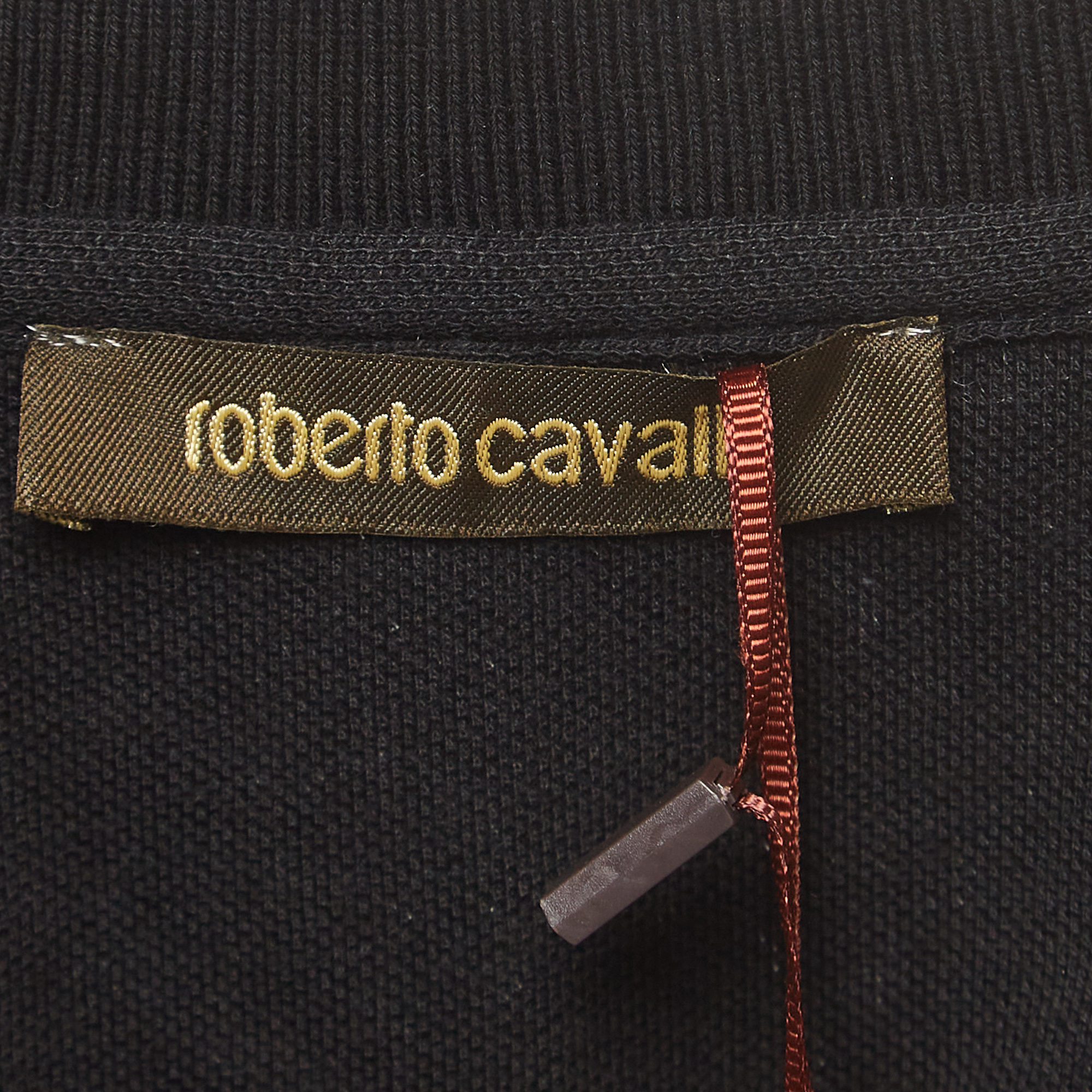 Roberto Cavalli Black Logo Embroidered Cotton Pique Polo T-Shirt L