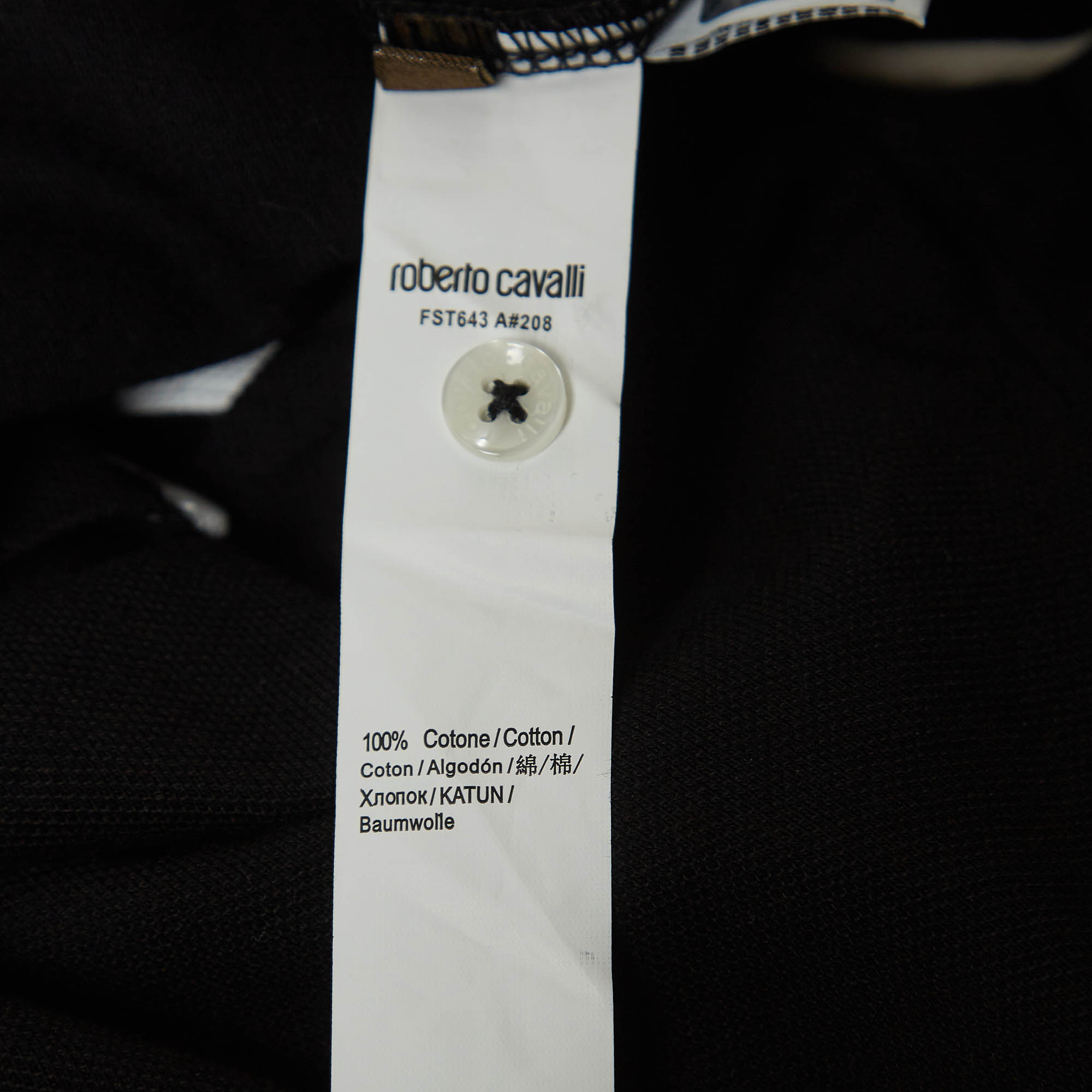 Roberto Cavalli Black Logo Embroidered Cotton Pique Polo T-Shirt L