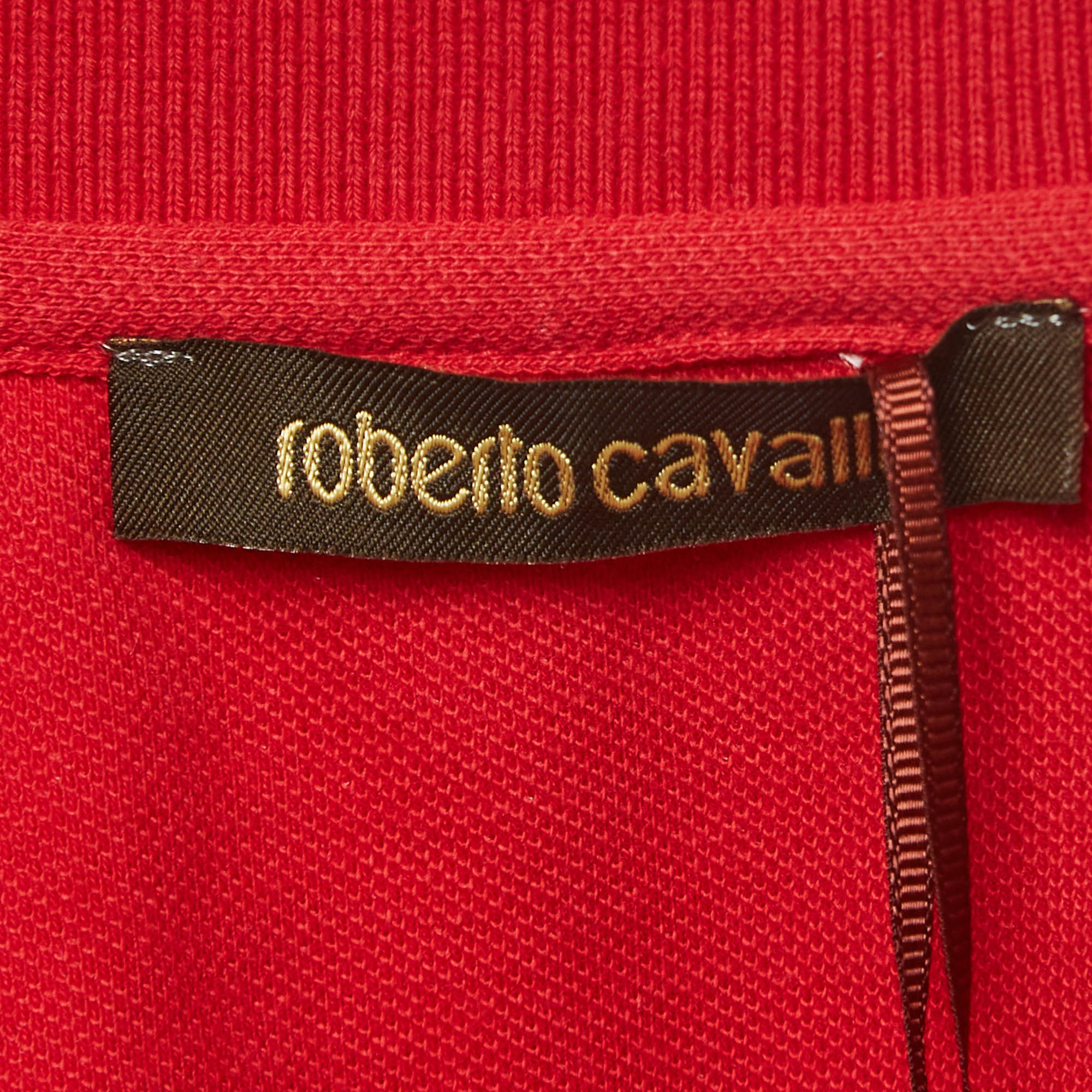 Roberto Cavalli Red Logo Embroidered Cotton Pique Polo T-Shirt M