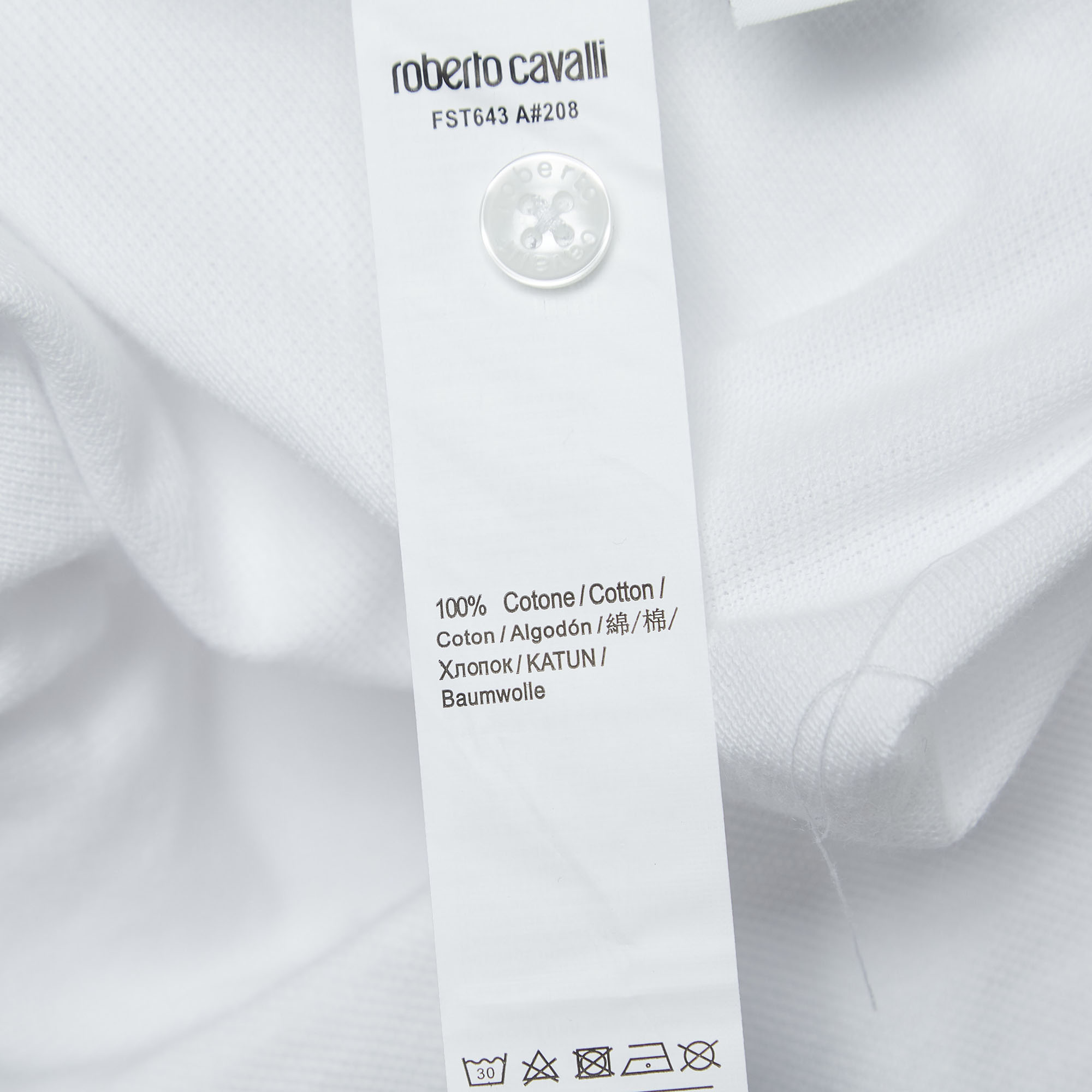Roberto Cavalli White Logo Embroidered Cotton Pique Polo T-Shirt L