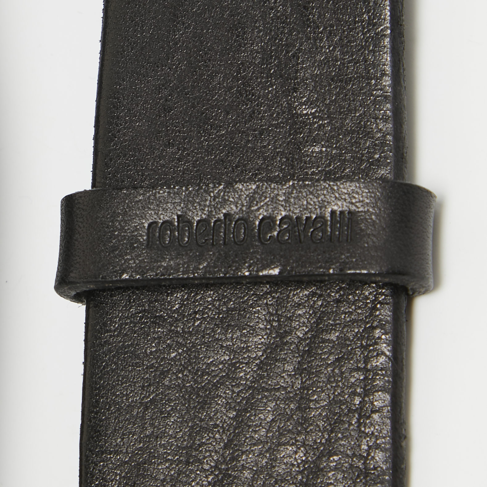 Roberto Cavalli Black Leather RC Logo Buckle Belt 115CM