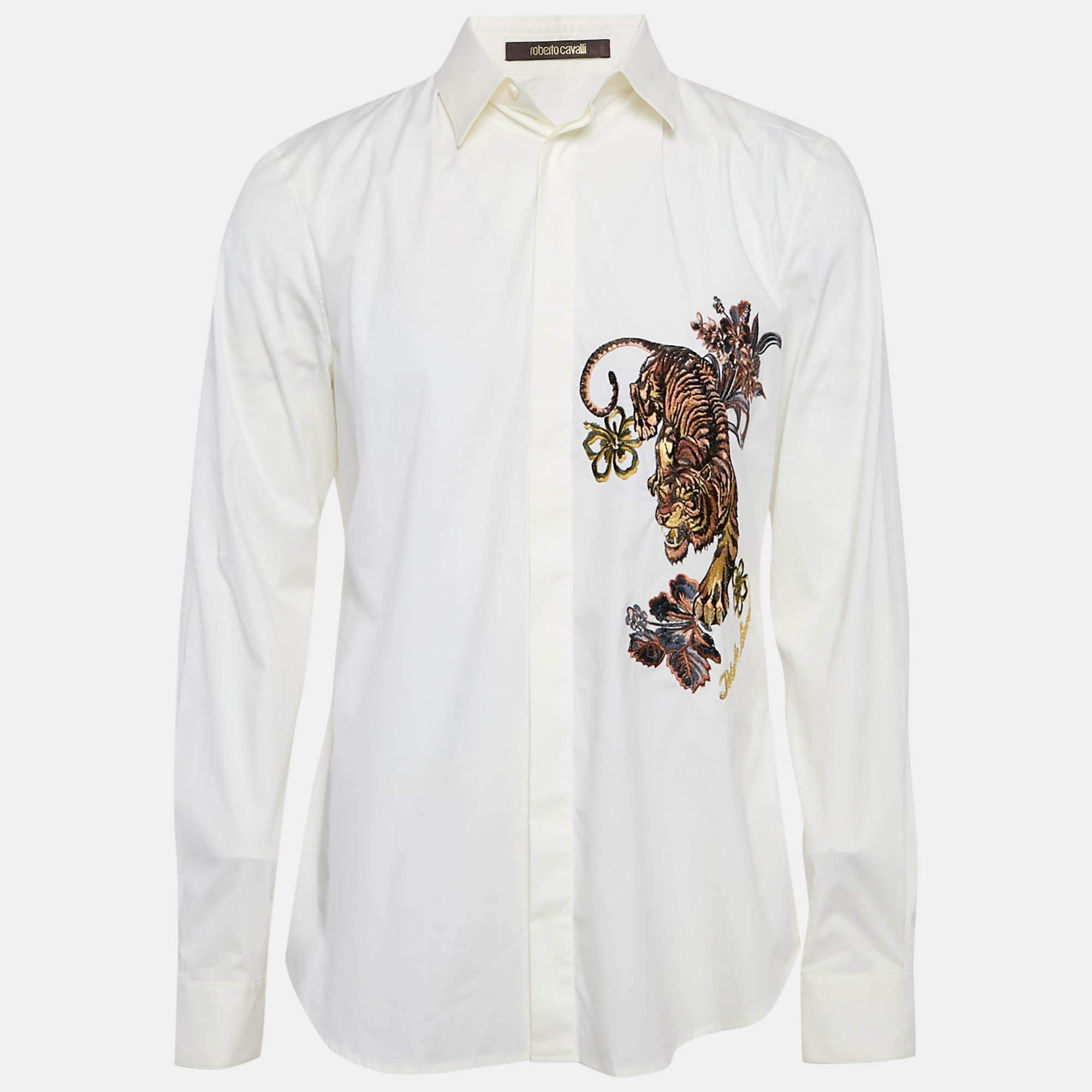 Just Cavalli White Tiger Embroidered Cotton Button Front Shirt L
Just Cavalli White Tiger Embroidered Cotton Button Front Shirt L