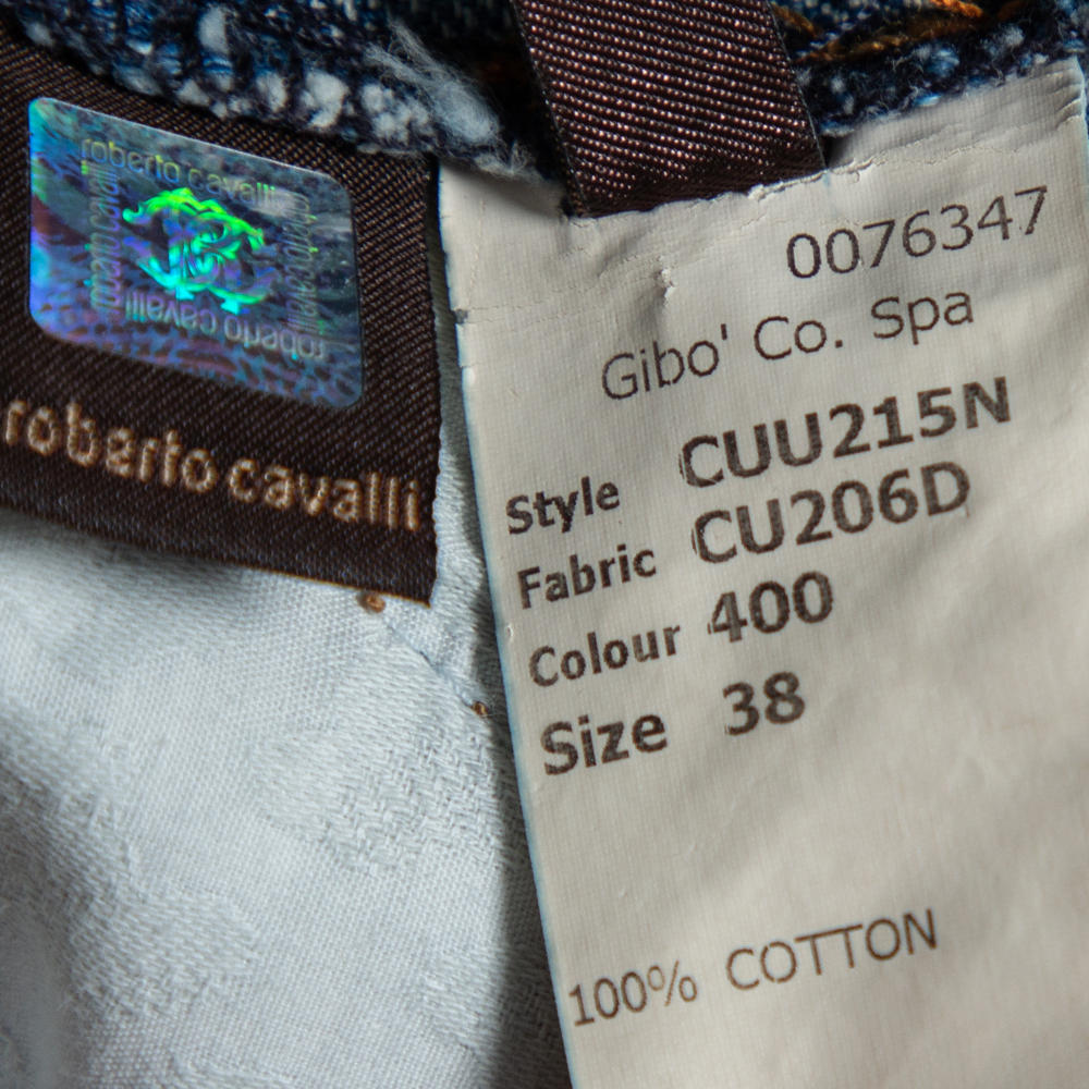 Roberto Cavalli Blue Light Wash Denim Distressed Pattern Jeans S