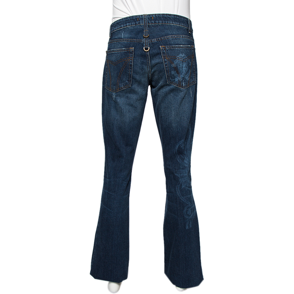 Roberto Cavalli Blue Dragon Effect Denim Boot Cut Jeans S