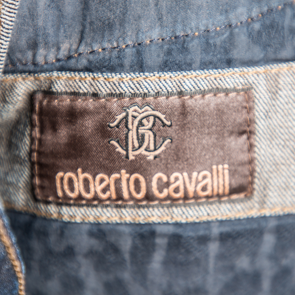Roberto Cavalli Indigo Denim Embroidered Trim Detail Button-Up Jeans L