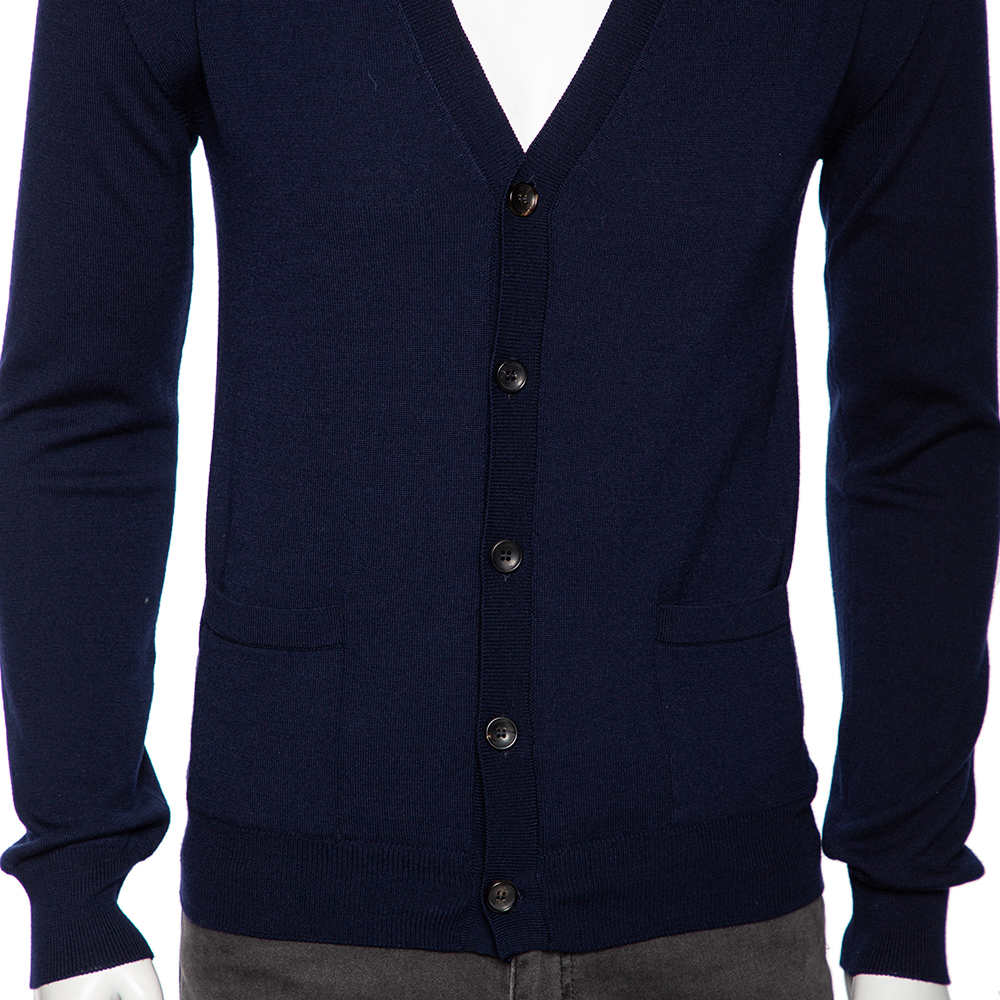 Roberto Cavalli Navy Blue Knit Pocketed Button Front Cardigan M