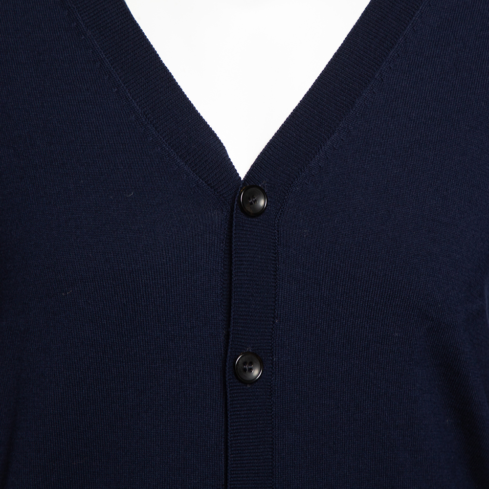 Roberto Cavalli Navy Blue Knit Pocketed Button Front Cardigan M