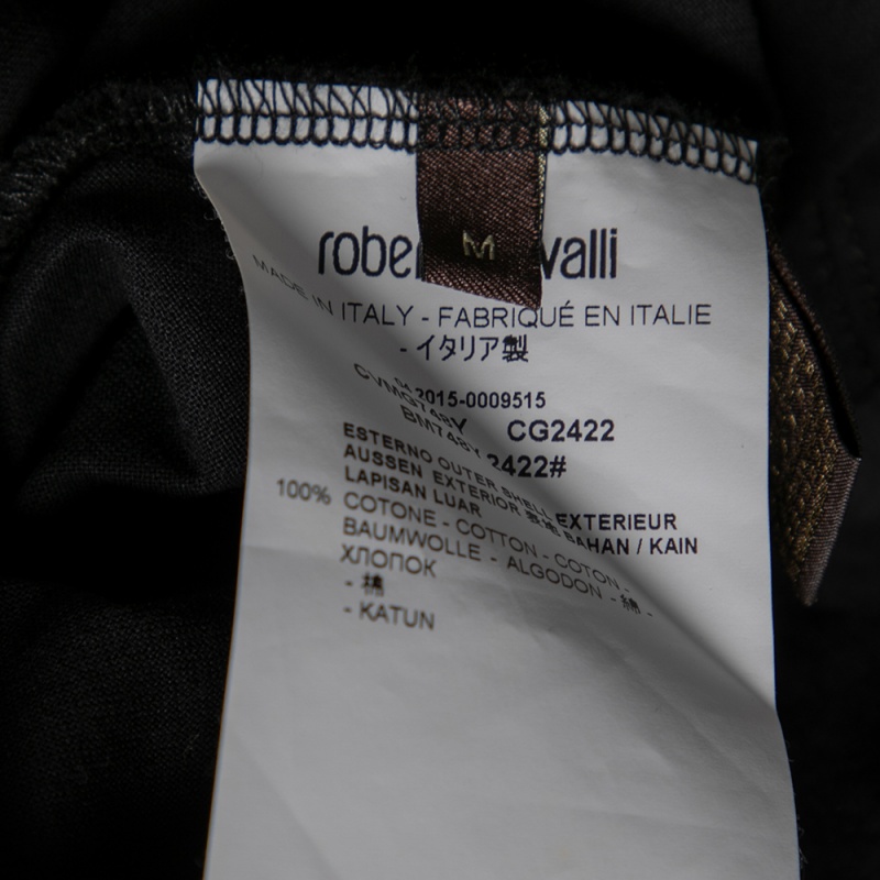 Roberto Cavalli Black Printed Cotton Short Sleeve Oversized T-Shirt M