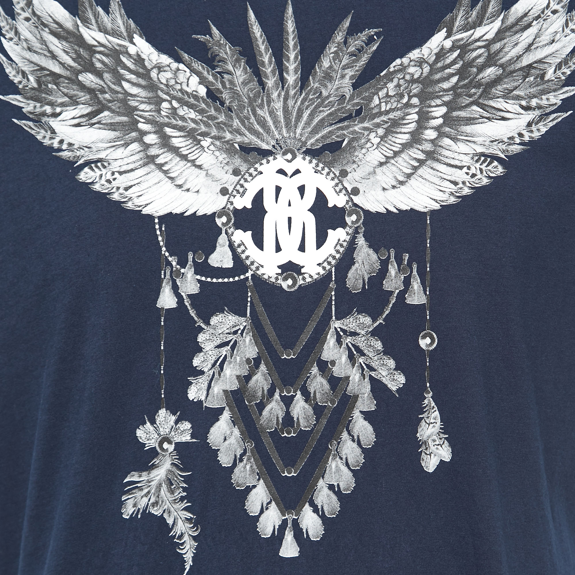 Roberto Cavalli Navy Blue Cotton Graphic Print T-Shirt XL