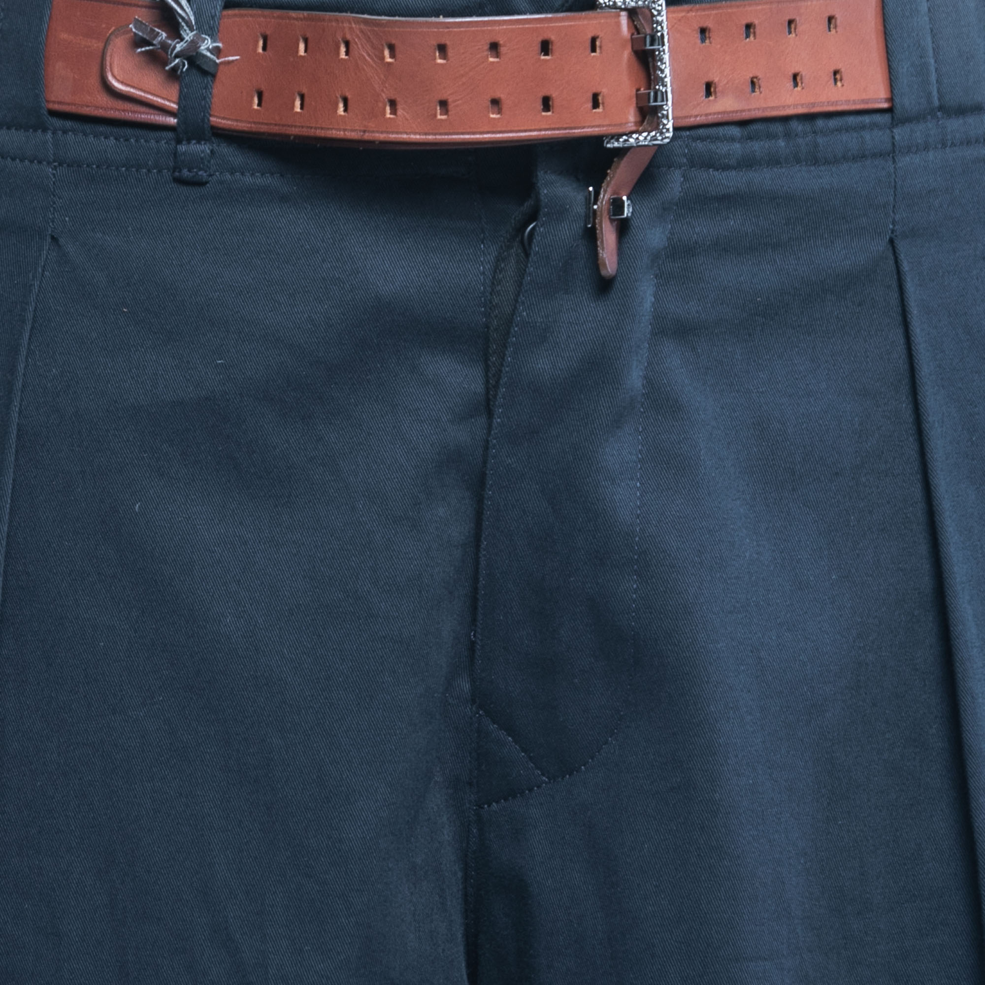 Roberto Cavalli Navy Blue Cotton Pleated Trousers M
