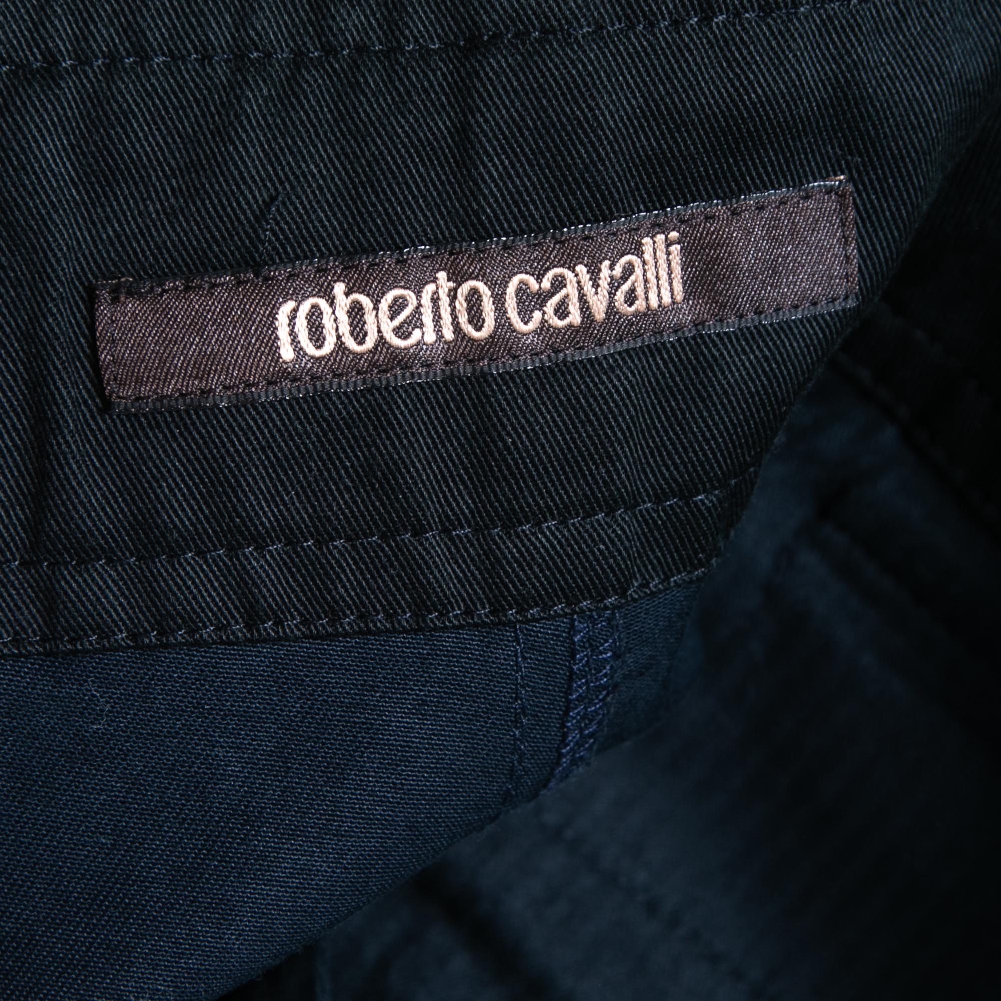 Roberto Cavalli Navy Blue Cotton Pleated Trousers M