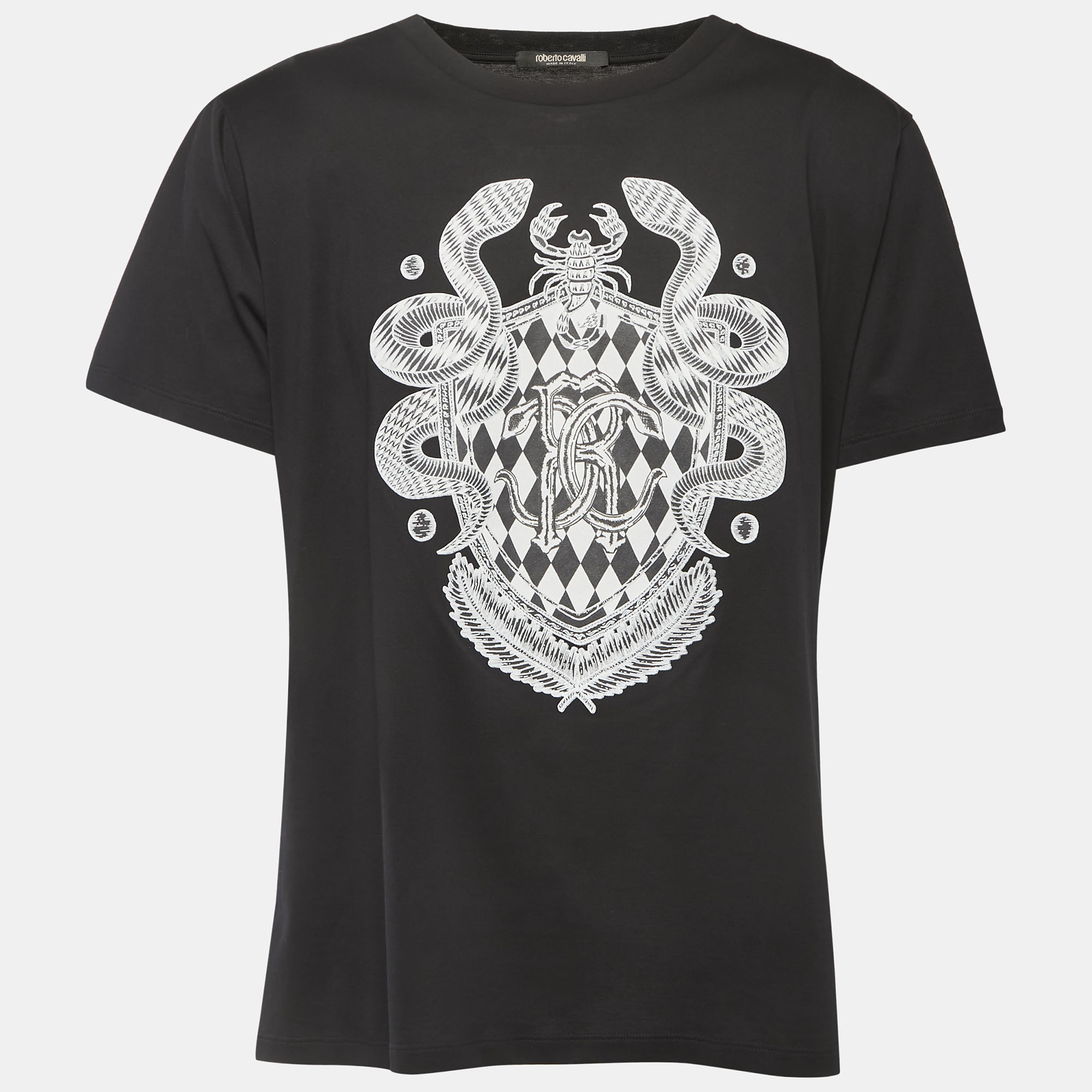 Roberto Cavalli Black Logo Print Cotton Crew Neck Half Sleeve T-Shirt 3XL