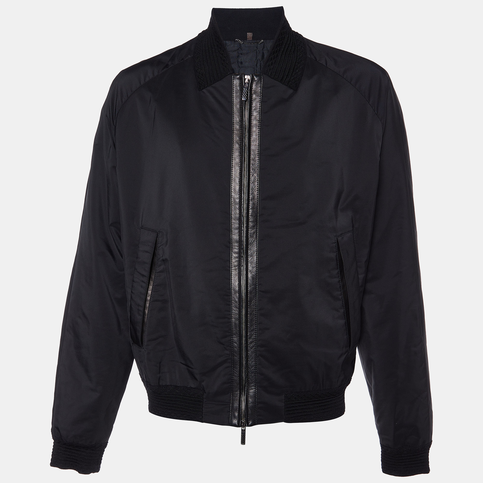 

Roberto Cavalli Black Synthetic Knit & Leather Trim Bomber Jacket