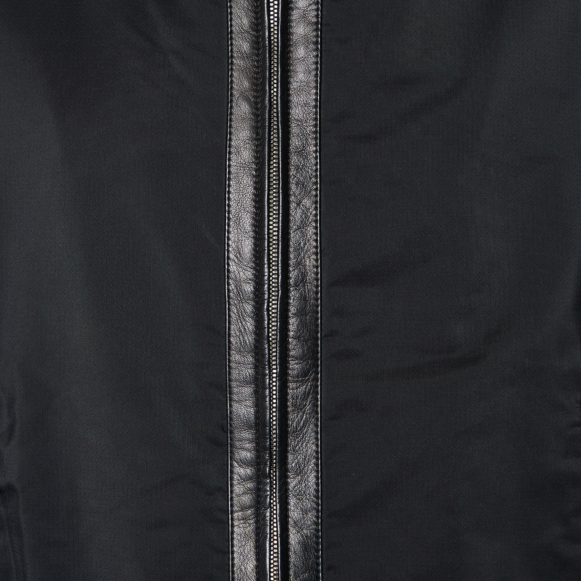 Roberto Cavalli Black Synthetic Knit & Leather Trim Bomber Jacket 4XL