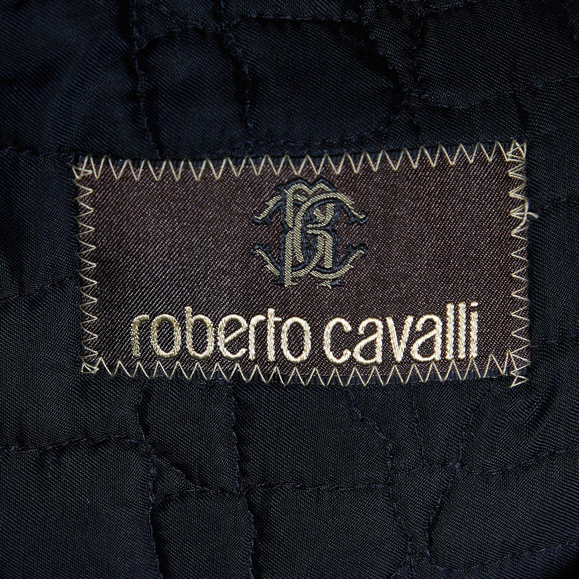 Roberto Cavalli Black Synthetic Knit & Leather Trim Bomber Jacket 4XL